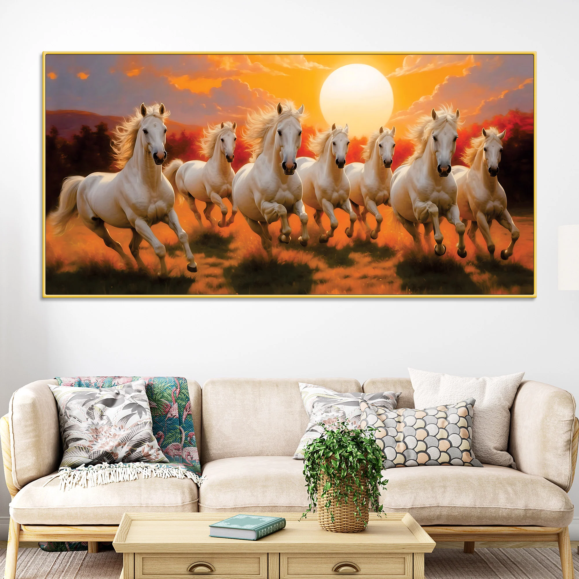 Seven Running Horses at Dawn Premium Wall Painting - Image 2
