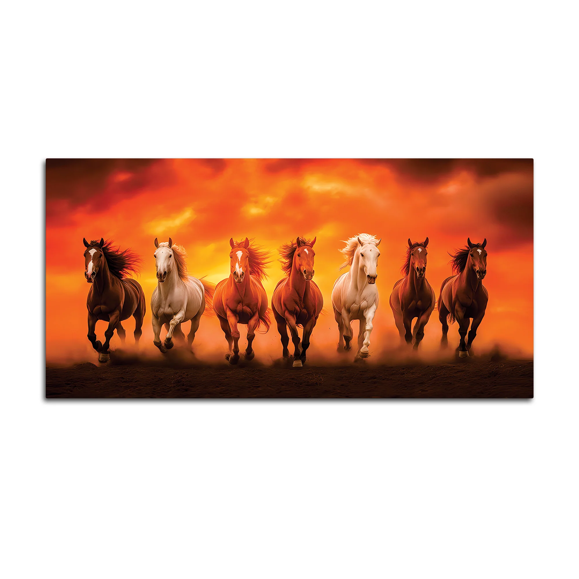 Seven Running Horses at Glowing Sunset Canvas Wall Painting - Image 7