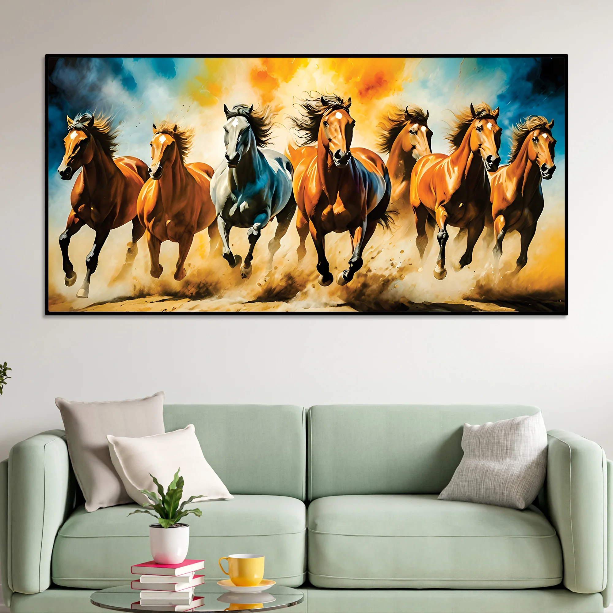 Seven Running Horses Auspicious Canvas wall Painting - Image 2