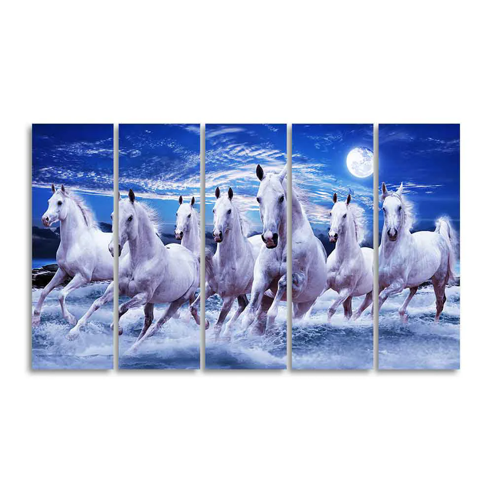 Seven Running Horses in Water Canvas Wall Painting - Image 4