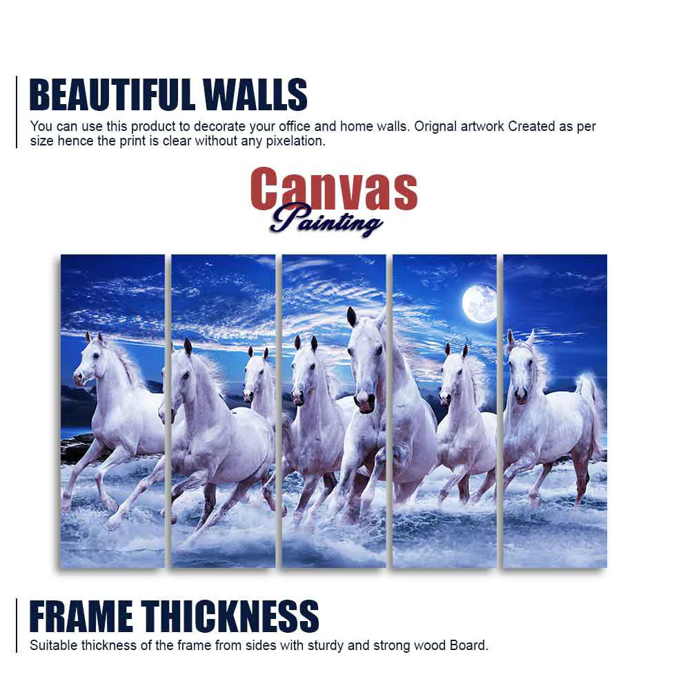Seven Running Horses in Water Canvas Wall Painting - Image 5
