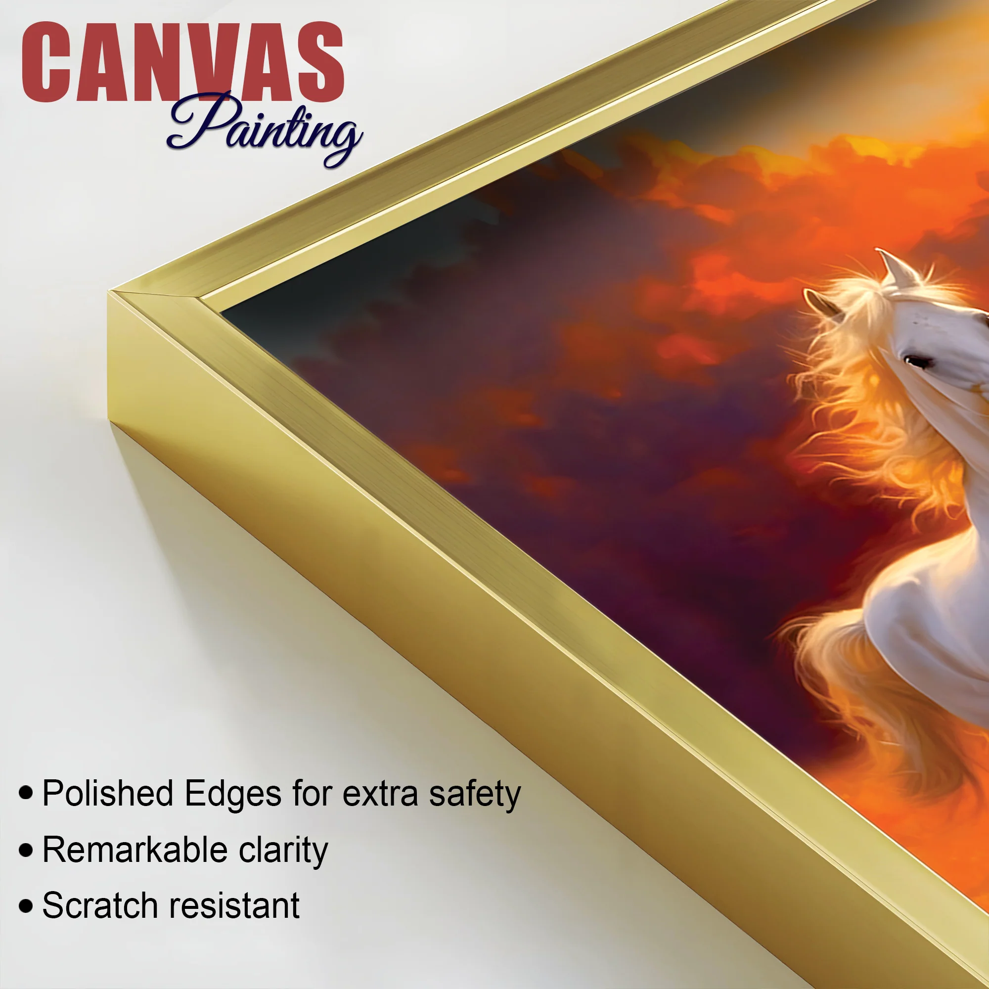 Seven White Horses Running at Dawn Premium Wall Painting - Image 6
