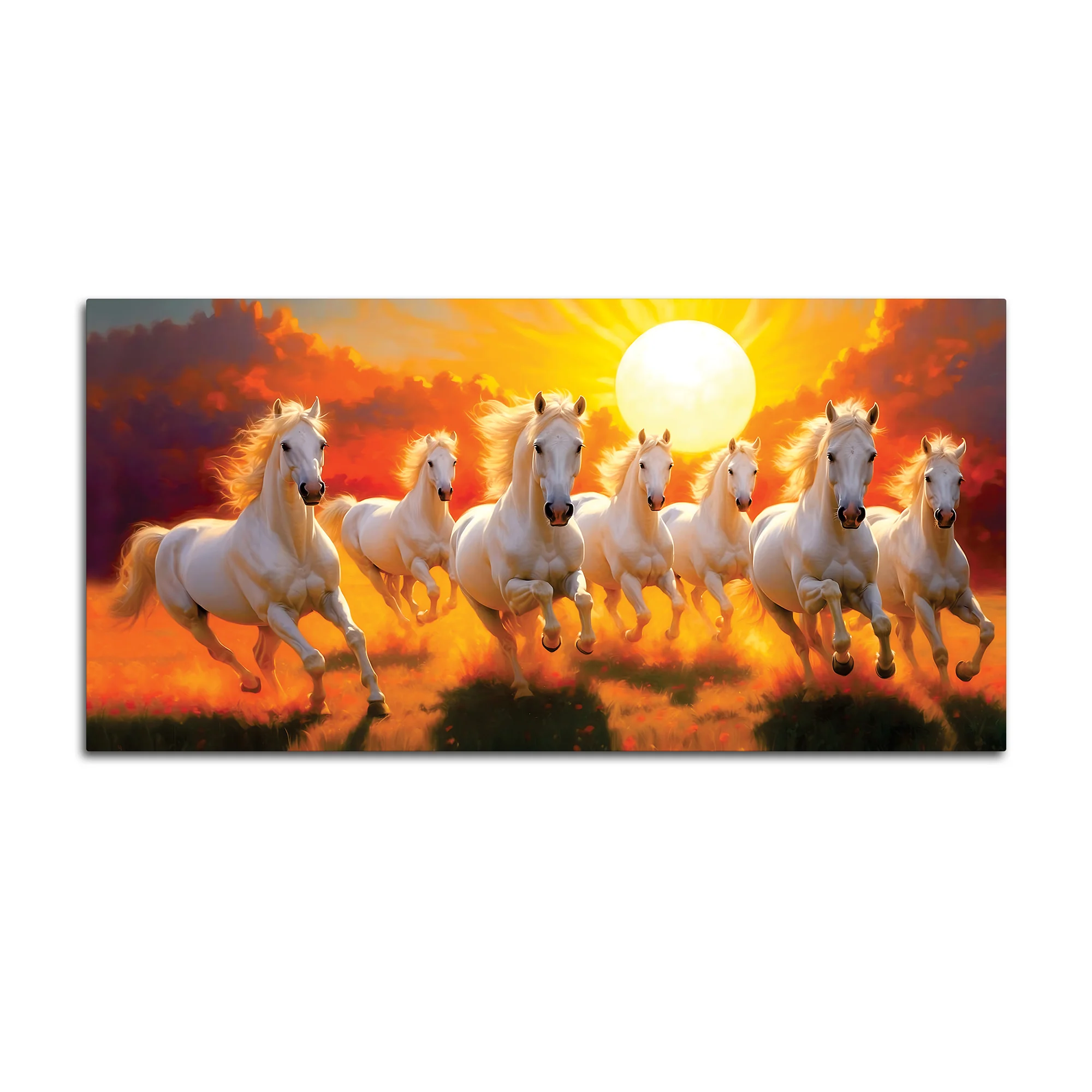 Seven White Horses Running at Dawn Premium Wall Painting - Image 7