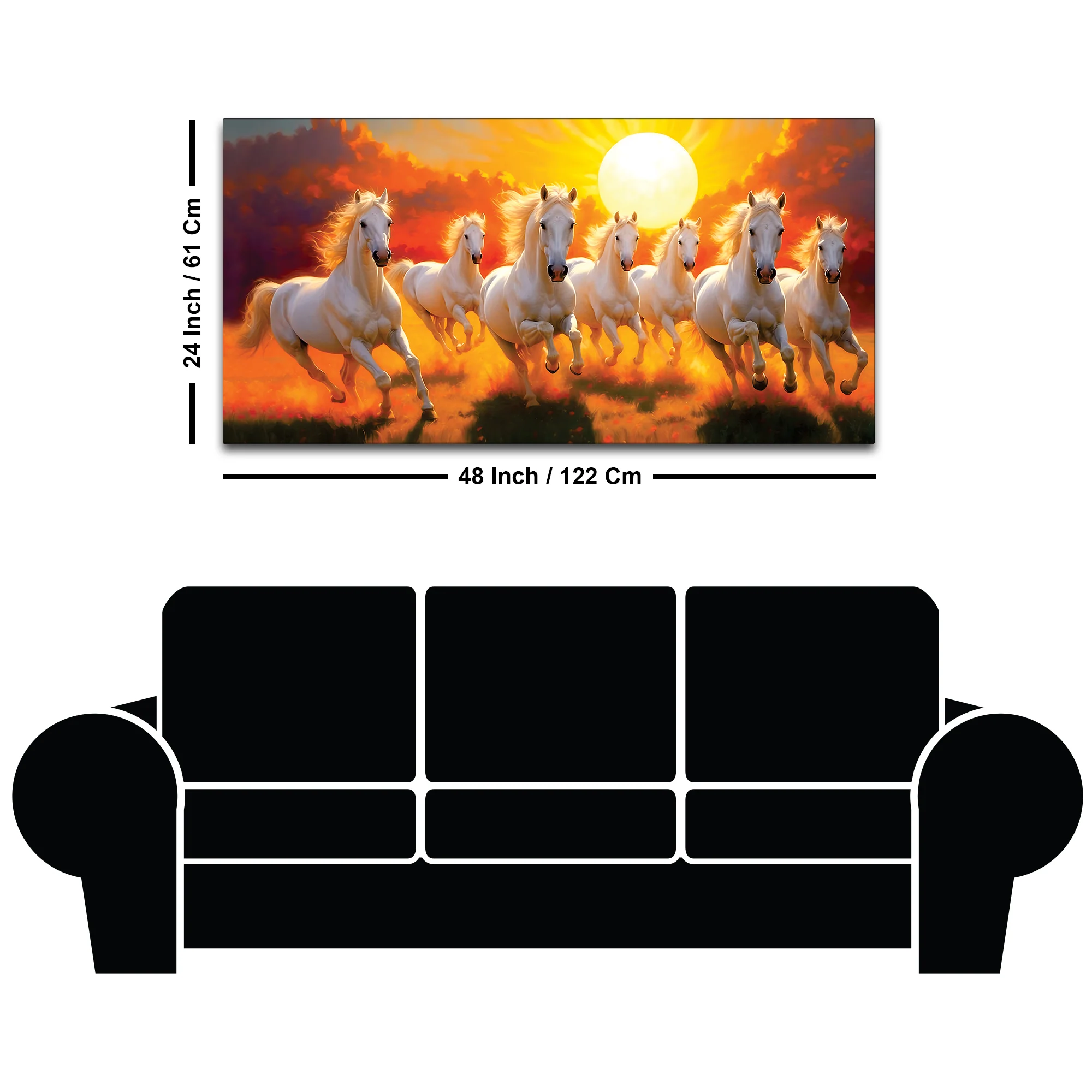 Seven White Horses Running at Dawn Premium Wall Painting - Image 8
