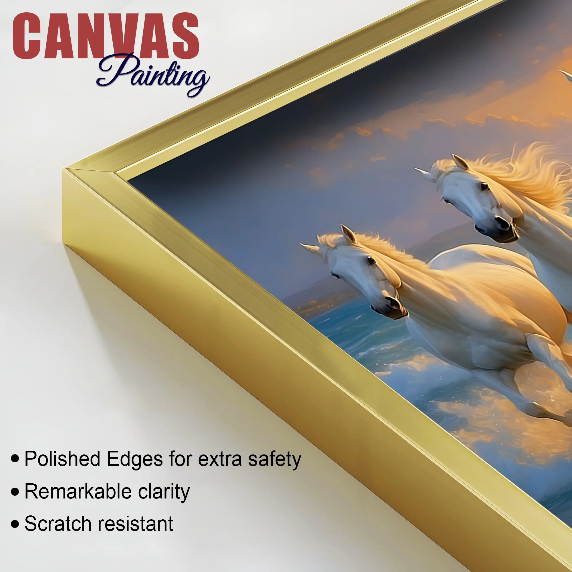 Seven White Horses Running at Sunrise Canvas Wall Painting - Image 6
