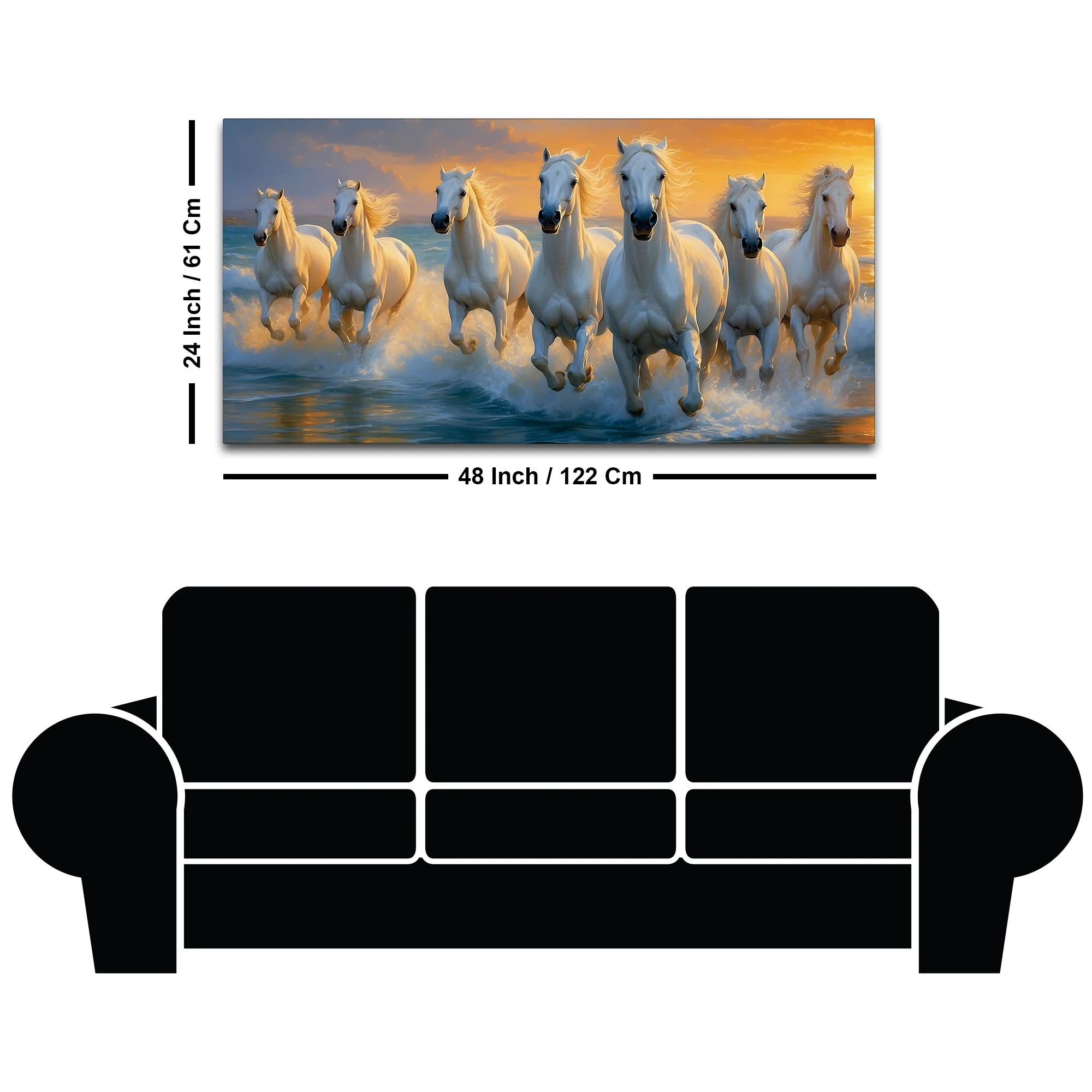Seven White Horses Running at Sunrise Canvas Wall Painting - Image 8