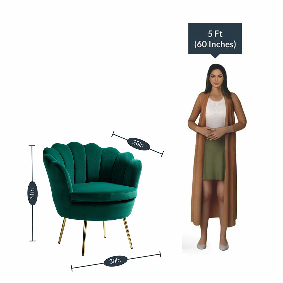 Shell Motif Luxury Design Green Velvet Accent Chair - Image 8