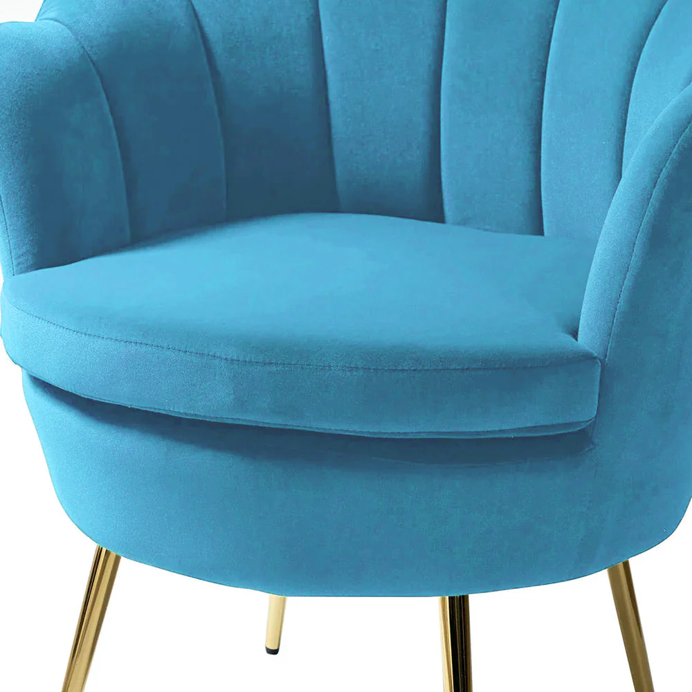 Shell Motif Luxury Sky Blue Velvet Comfy Lounge Chair - Image 4