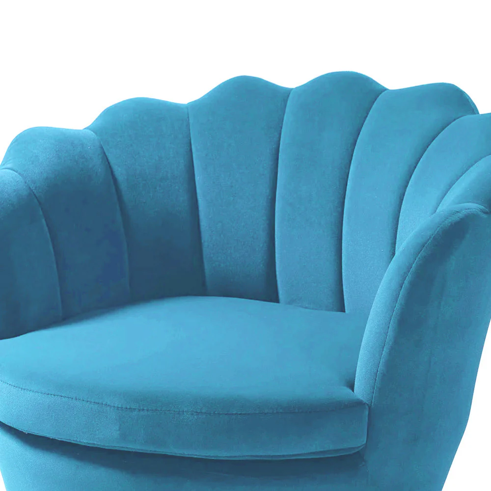 Shell Motif Luxury Sky Blue Velvet Comfy Lounge Chair - Image 5