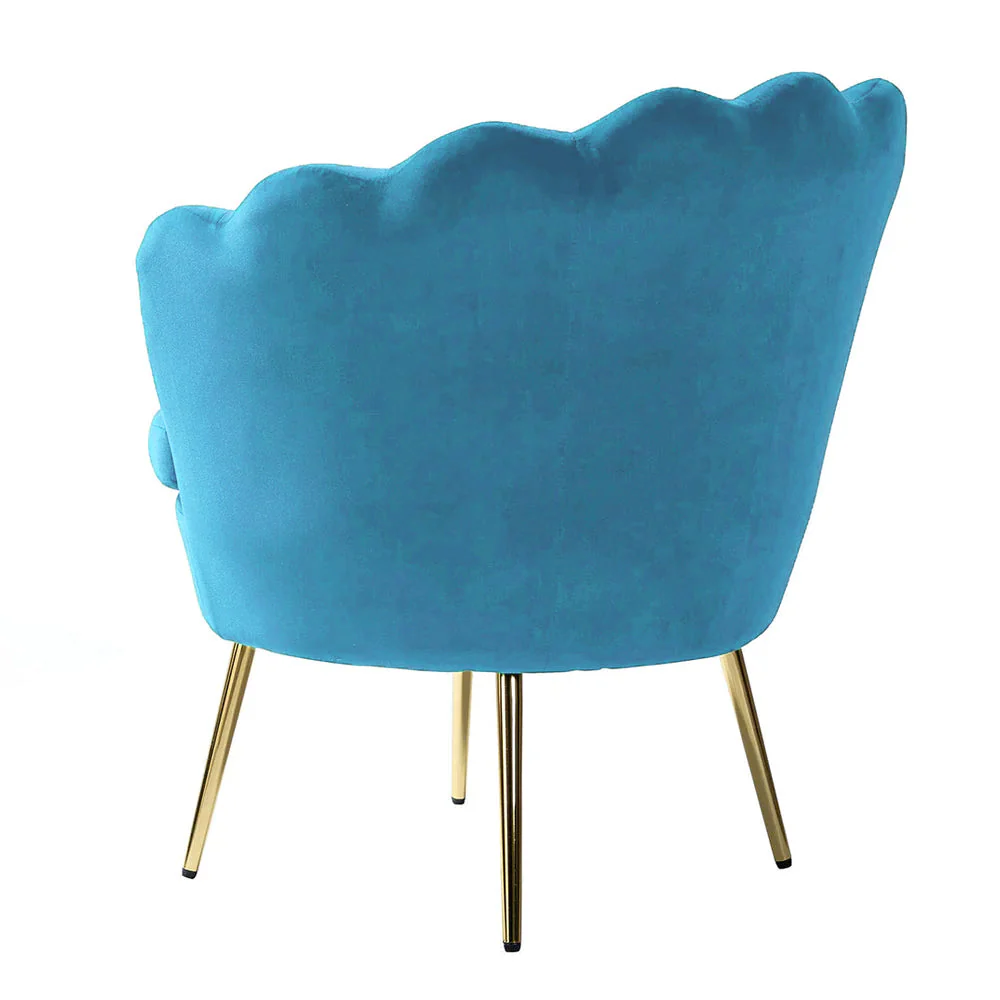 Shell Motif Luxury Sky Blue Velvet Comfy Lounge Chair - Image 6