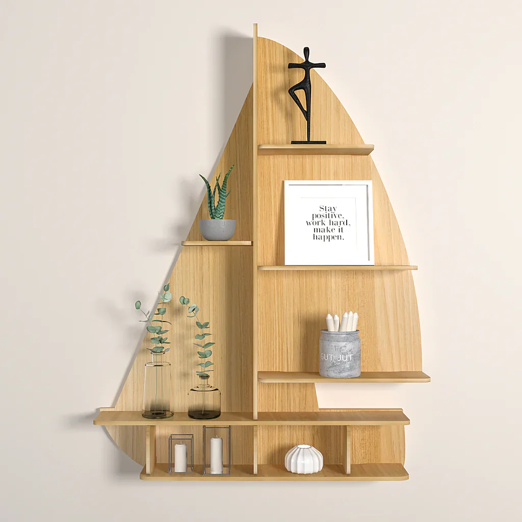 Ship Backlit Designer Wooden Wall Shelf / Book Shelf / Night Light, Oak Finish - Image 3