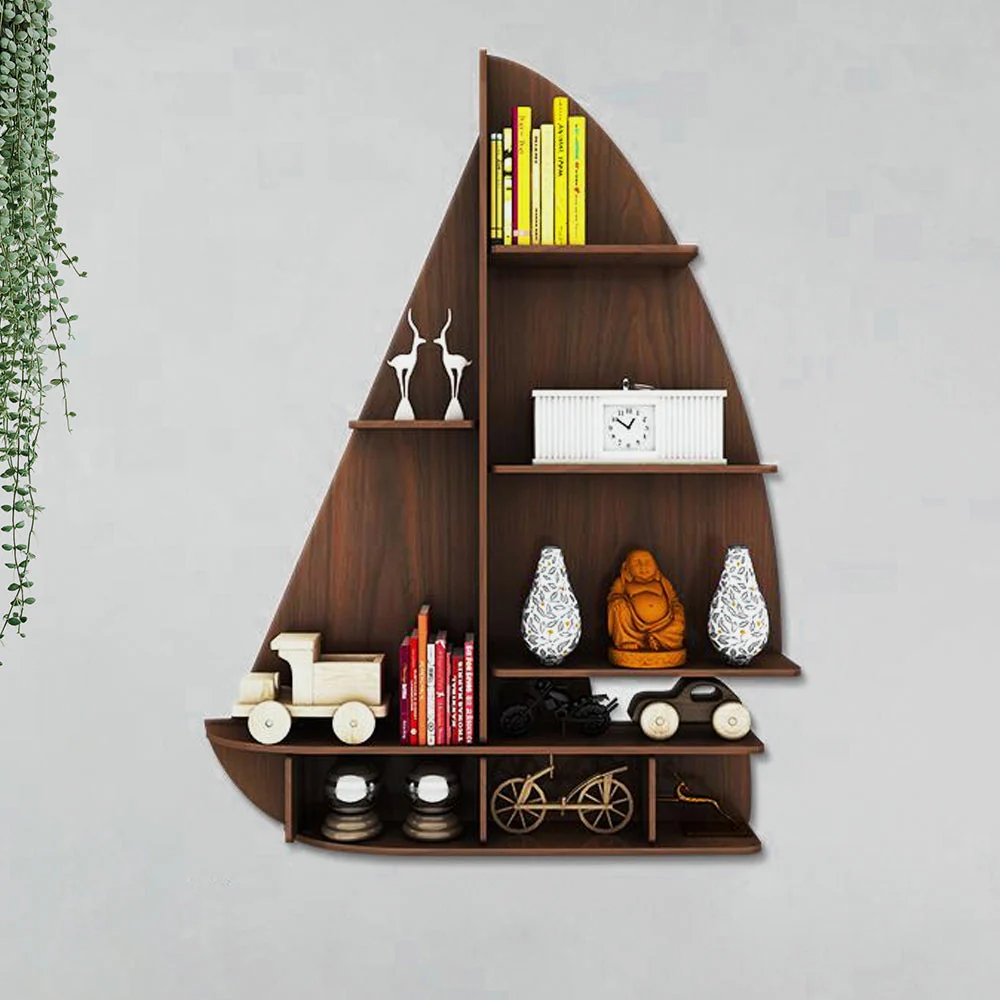 Ship Backlit Designer Wooden Wall Shelf / Book Shelf / Night Light, Walnut Finish - Image 3