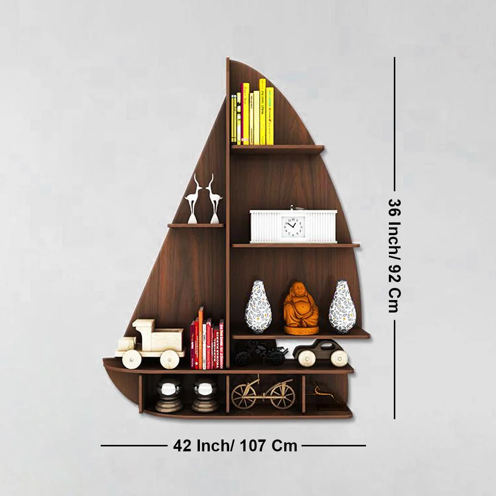 Ship Backlit Designer Wooden Wall Shelf / Book Shelf / Night Light, Walnut Finish - Image 6