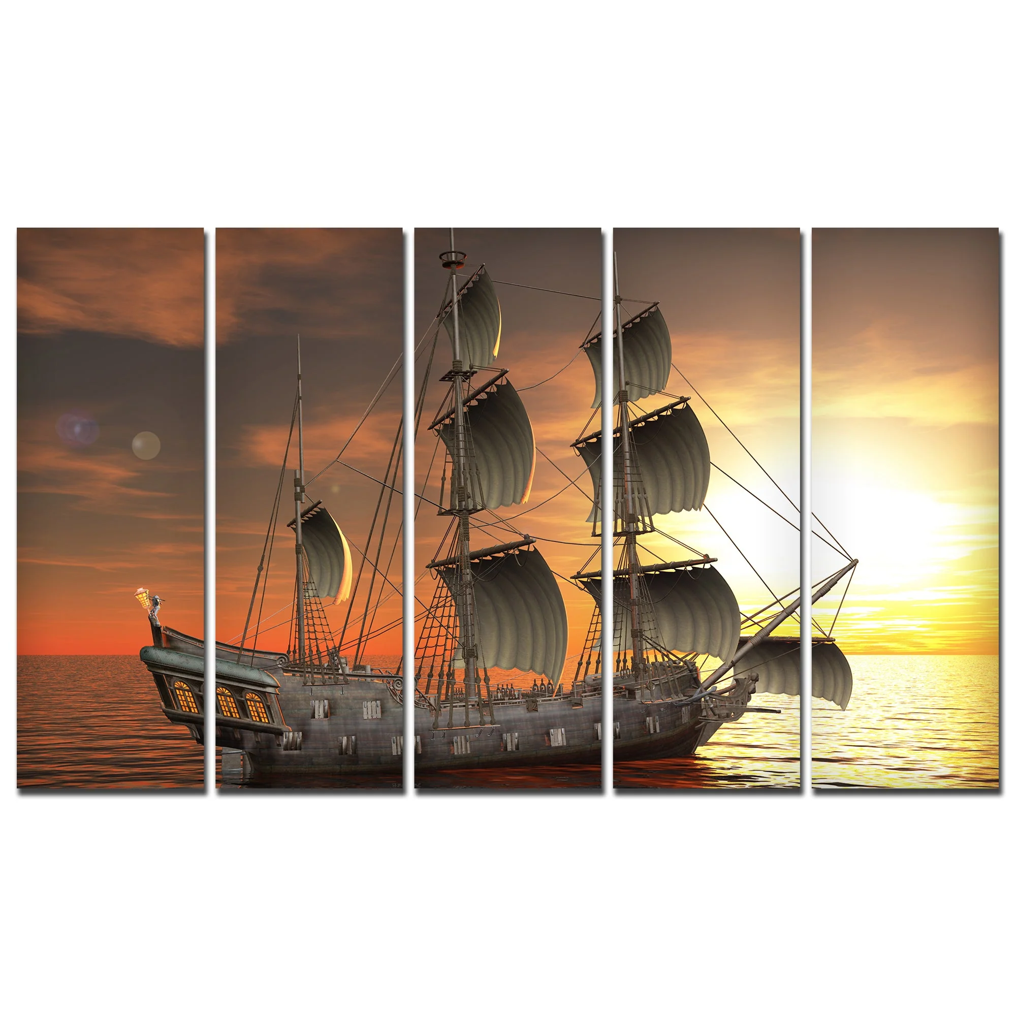 Beautiful Ship in the Sea Canvas Wall Painting 5 Pieces - Image 4