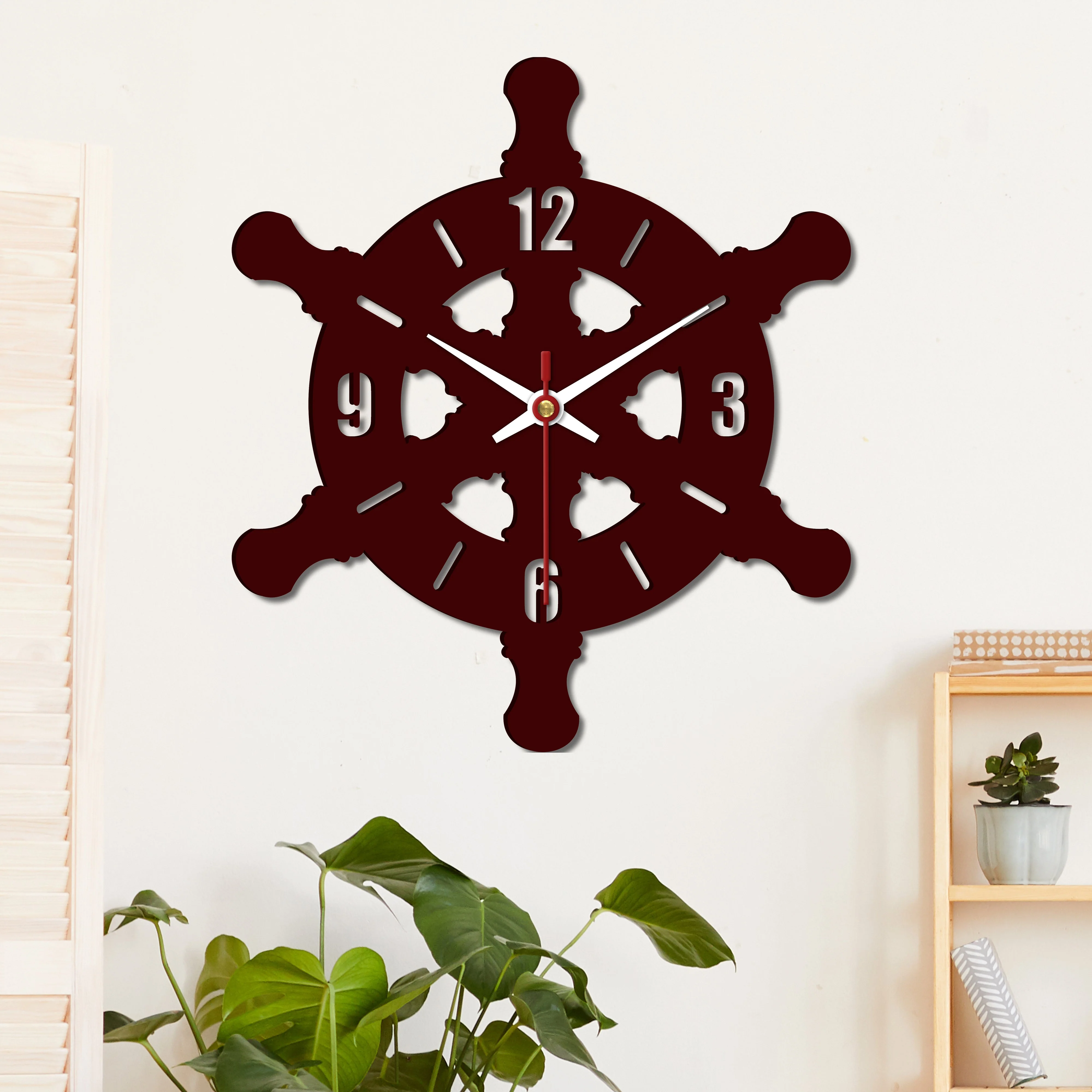 Ship Wheel Shape Wooden Wall Clock - Image 3
