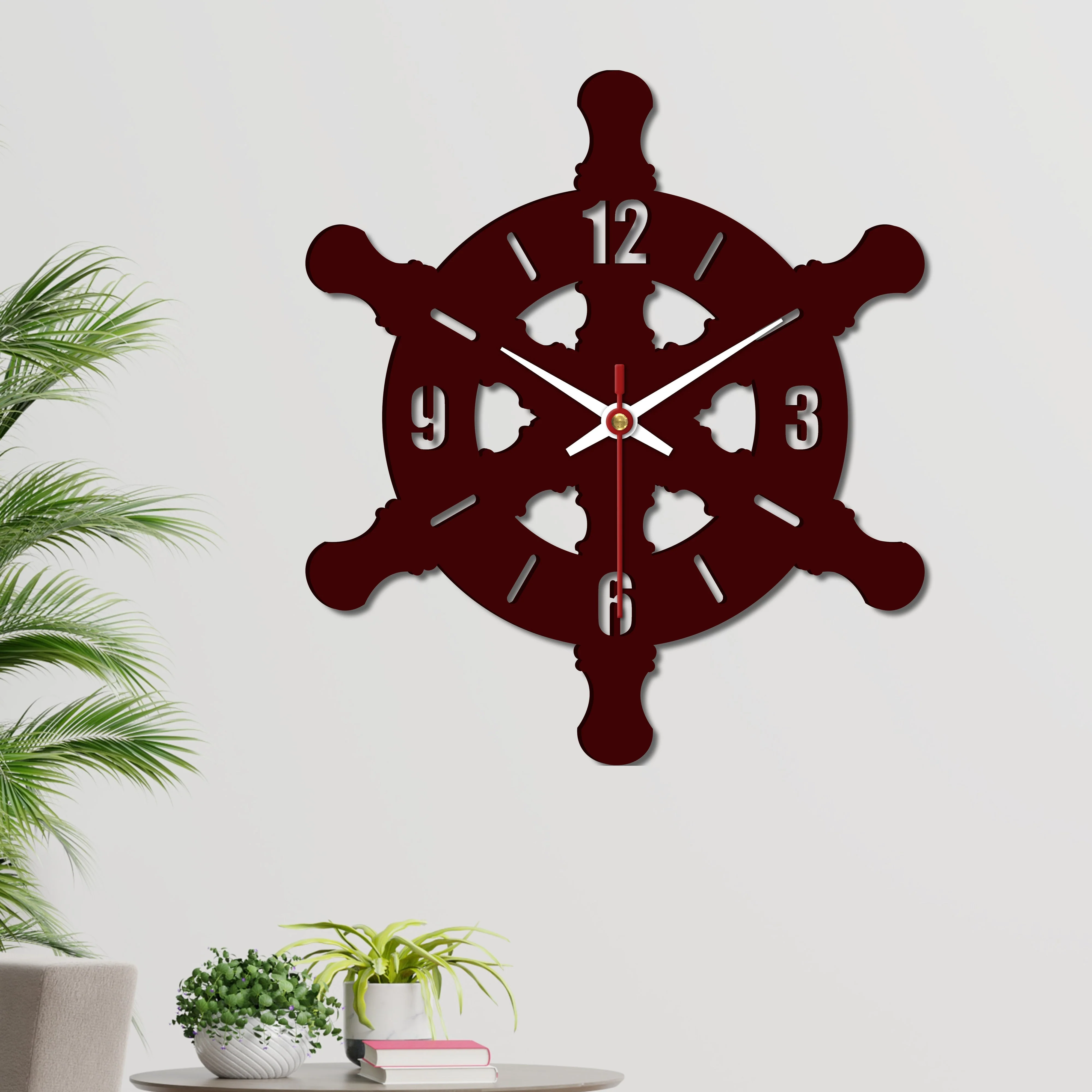 Ship Wheel Shape Wooden Wall Clock - Image 4