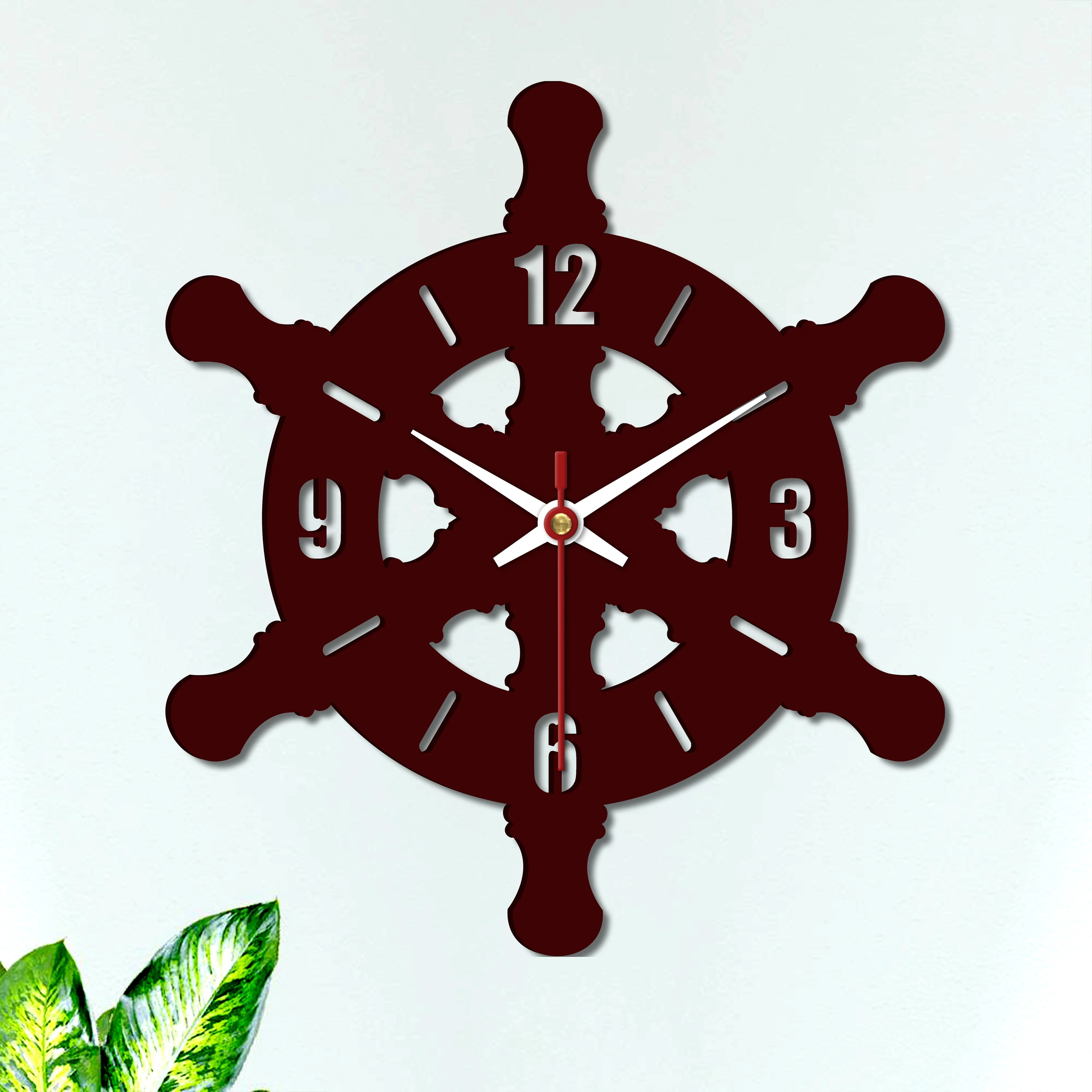 Ship Wheel Shape Wooden Wall Clock - Image 5