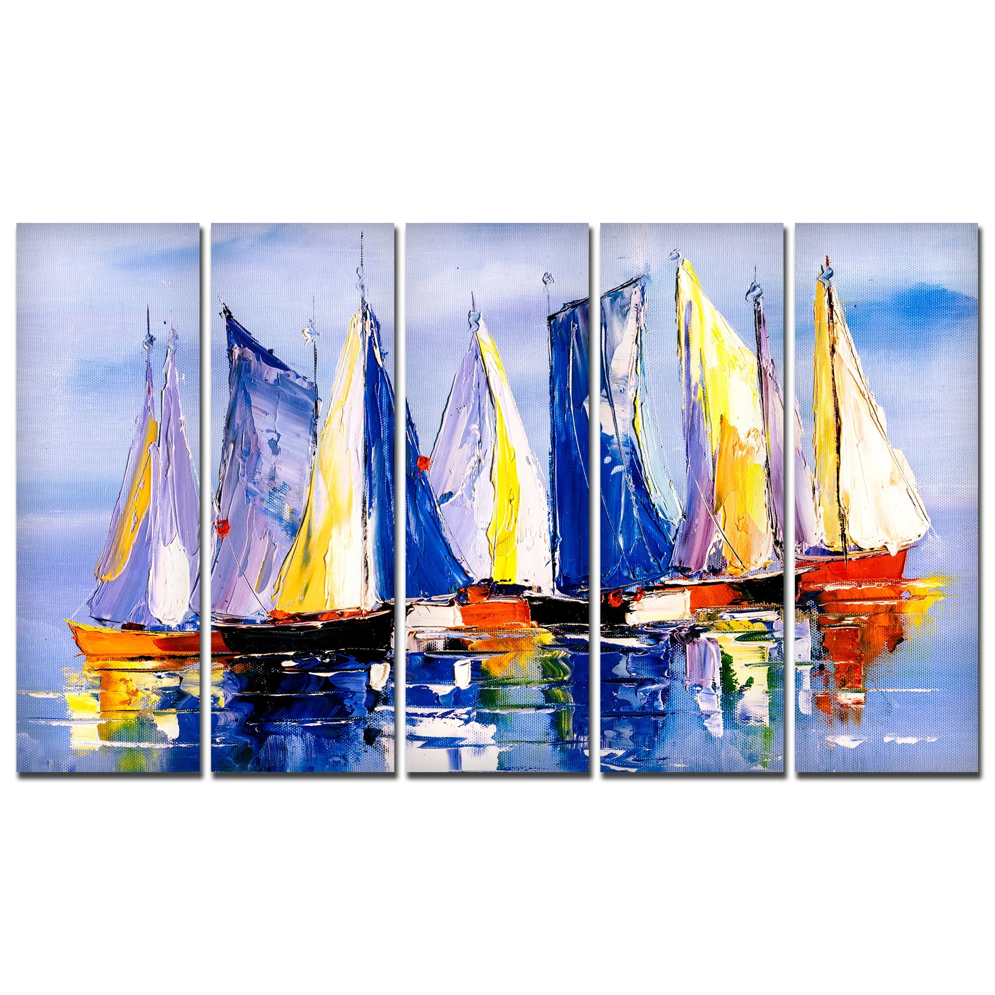 Boats in Ocean Canvas Wall Painting 5 Pieces - Image 4