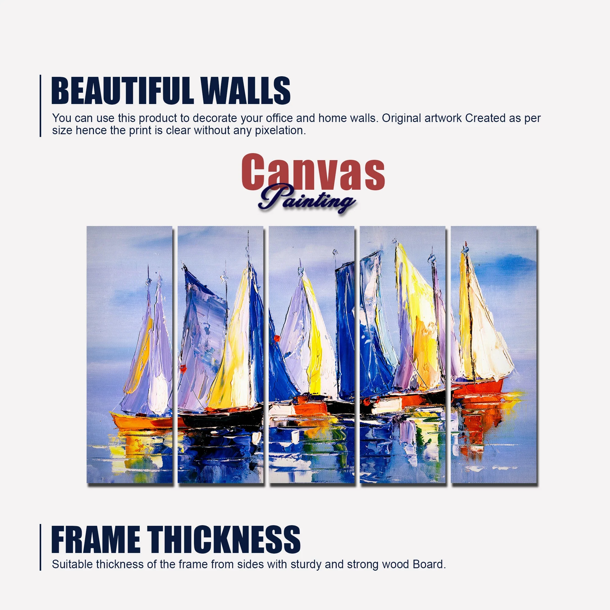 Boats in Ocean Canvas Wall Painting 5 Pieces - Image 5