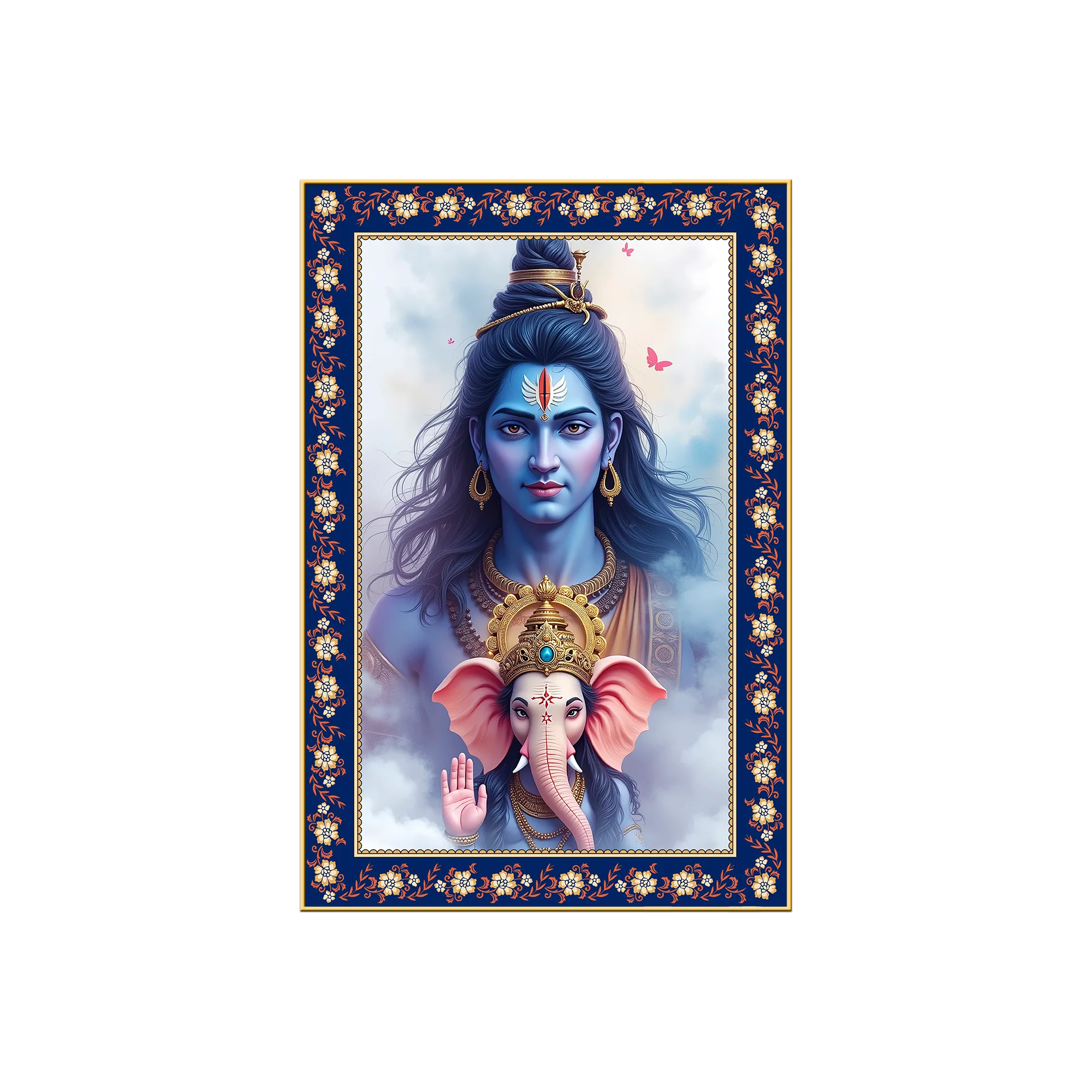 Shiva Grace Ganesha Wisdom Floral Border Vertical Wall Painting - Image 4