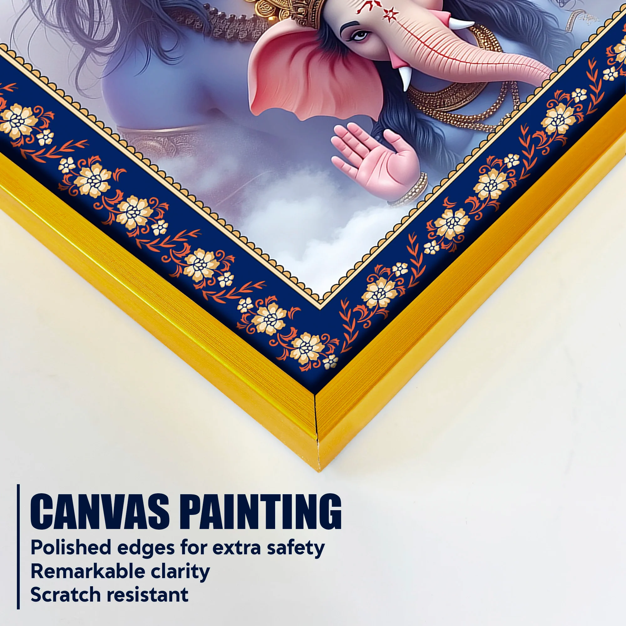 Shiva Grace Ganesha Wisdom Floral Border Vertical Wall Painting - Image 5