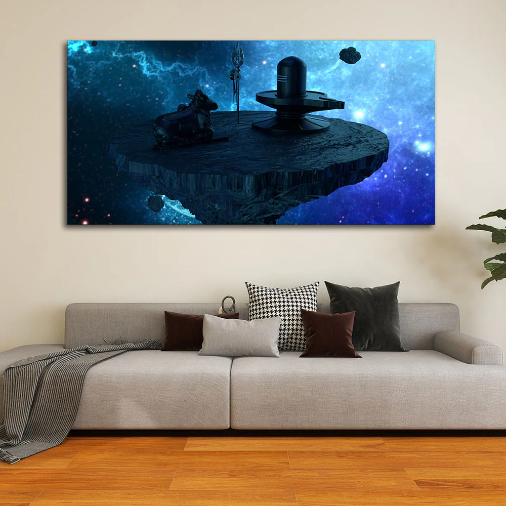 Shiva Lingam and Nandhi Statue Canvas Wall Painting - Image 2