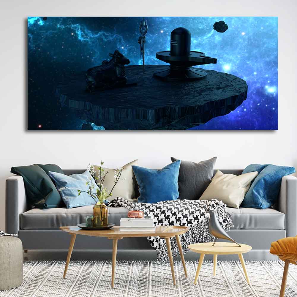 Shiva lingam and nandhi statue Large Canvas Wall Painting - Image 3