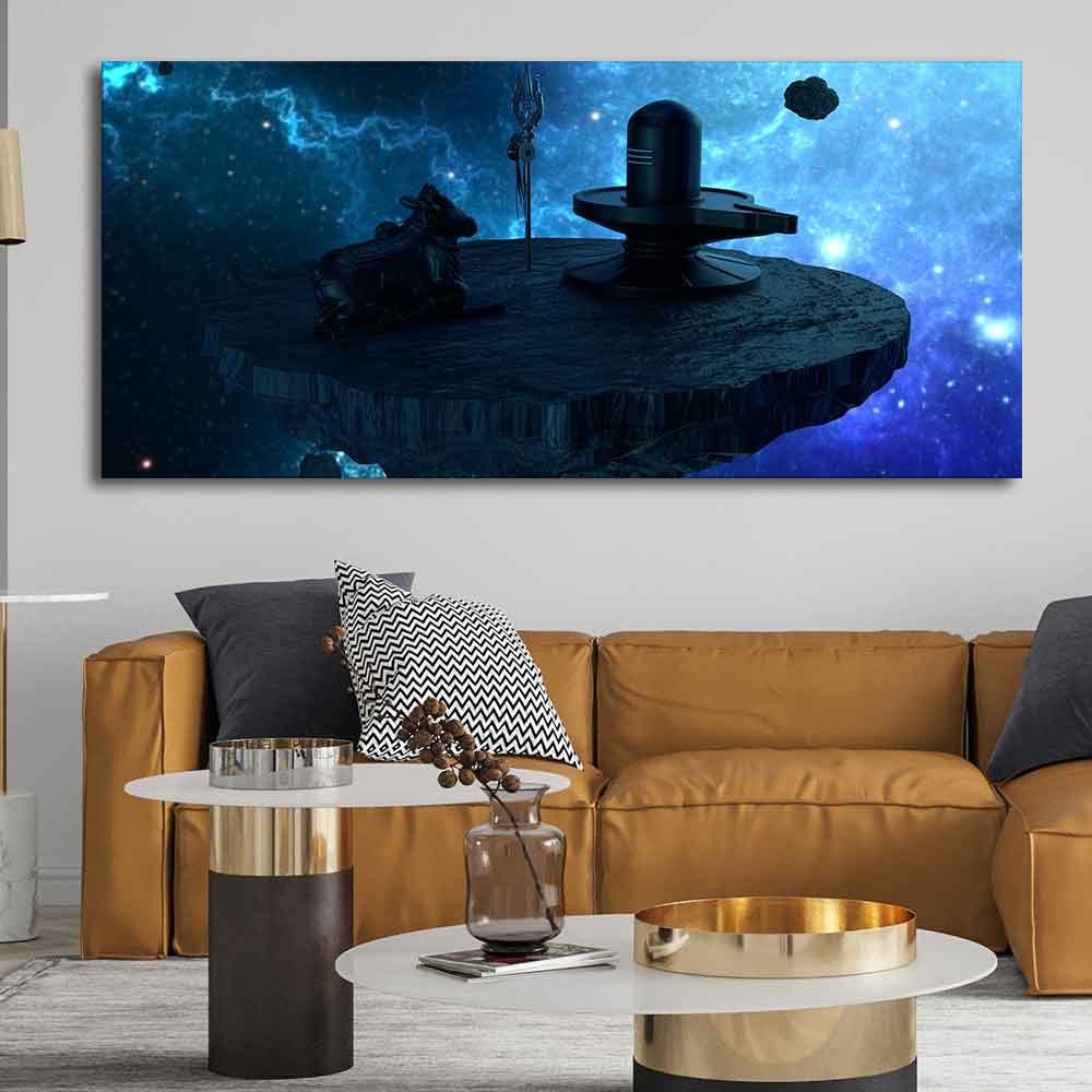 Shiva lingam and nandhi statue Large Canvas Wall Painting - Image 4
