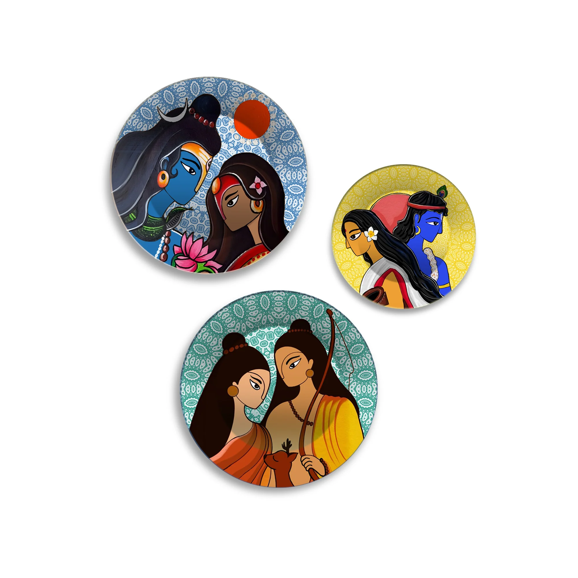Shiva Parvati Ram Sita & Radha Krishna Premium Wall Plates Painting Set of 3 - Image 4