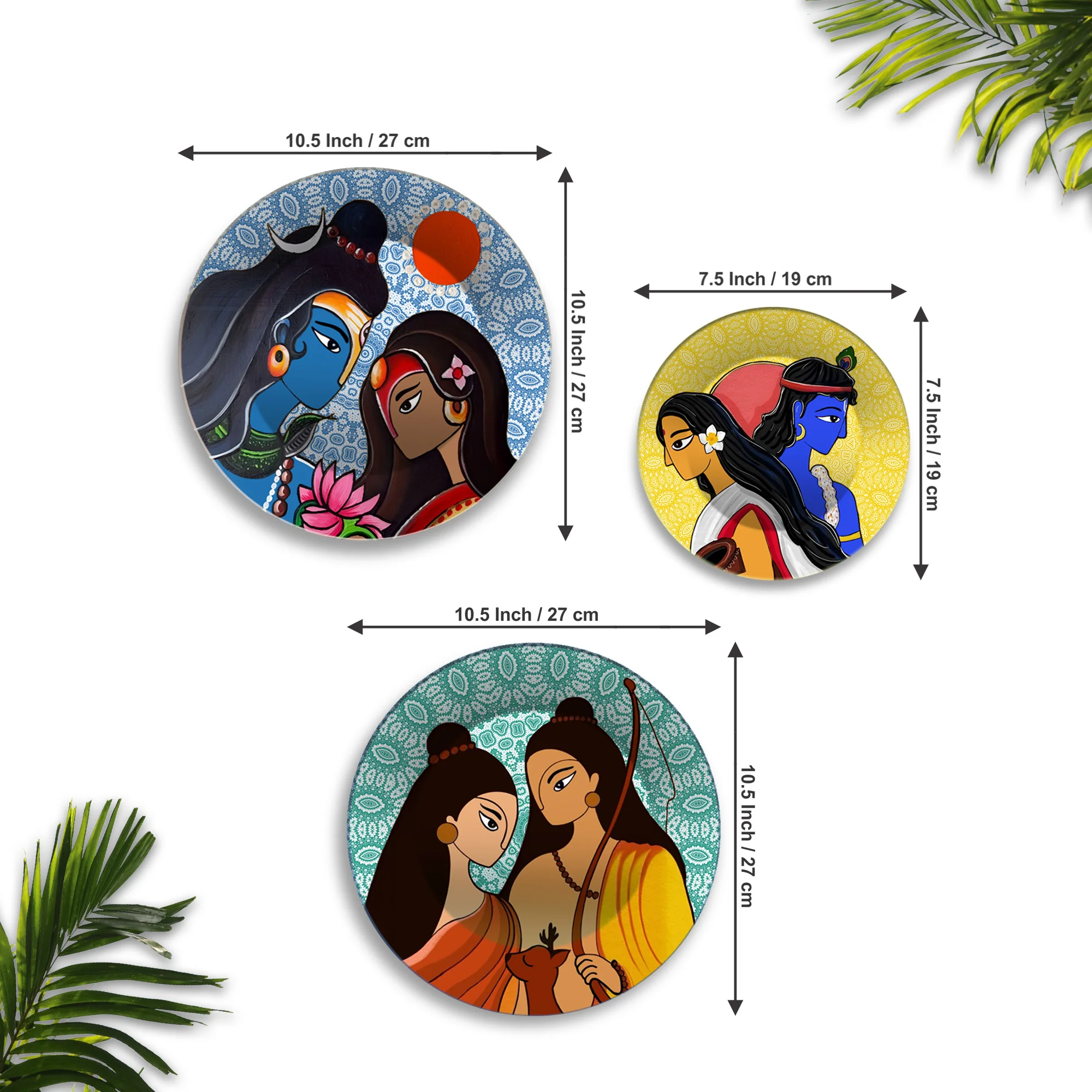 Shiva Parvati Ram Sita & Radha Krishna Premium Wall Plates Painting Set of 3 - Image 6