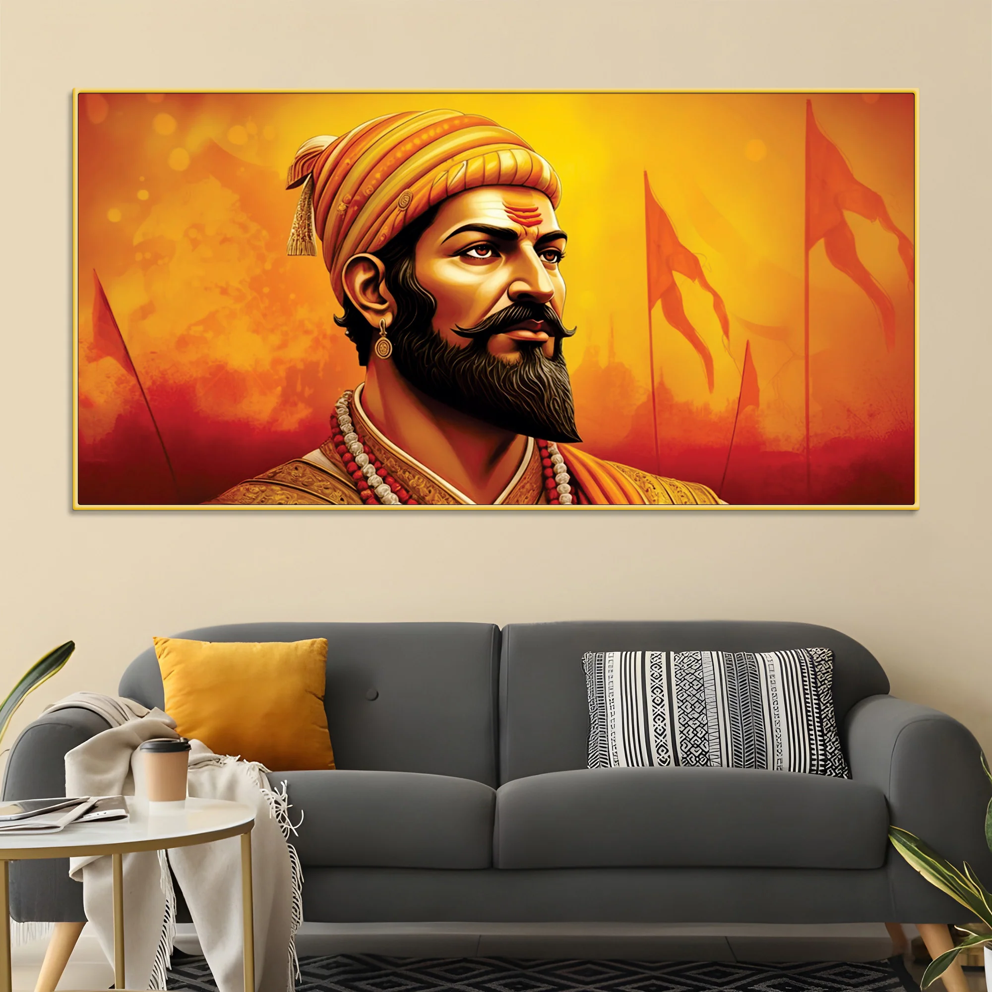 Shivaji Maharaj Warrior Portrait Canvas Wall Painting - Image 2