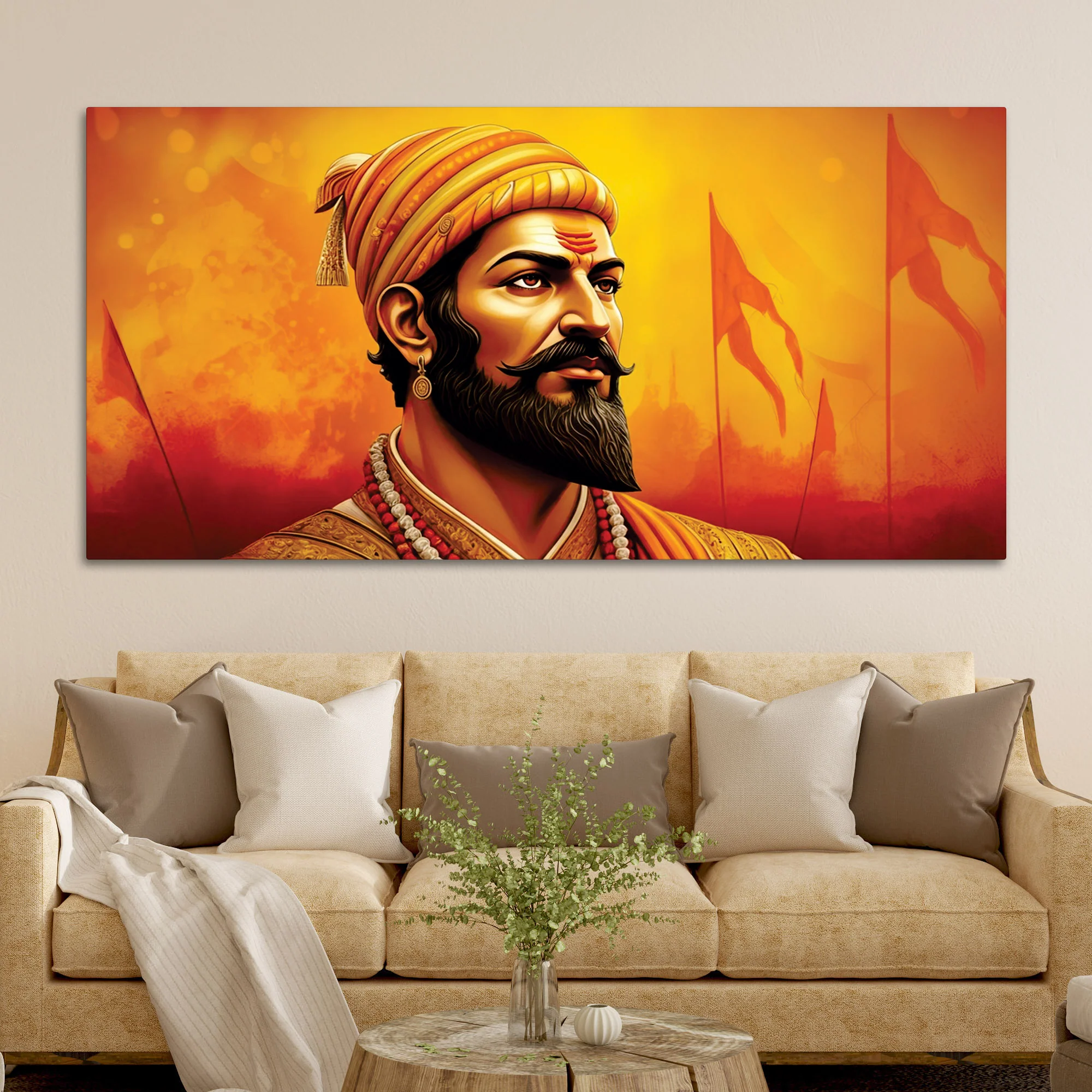 Shivaji Maharaj Warrior Portrait Canvas Wall Painting - Image 3