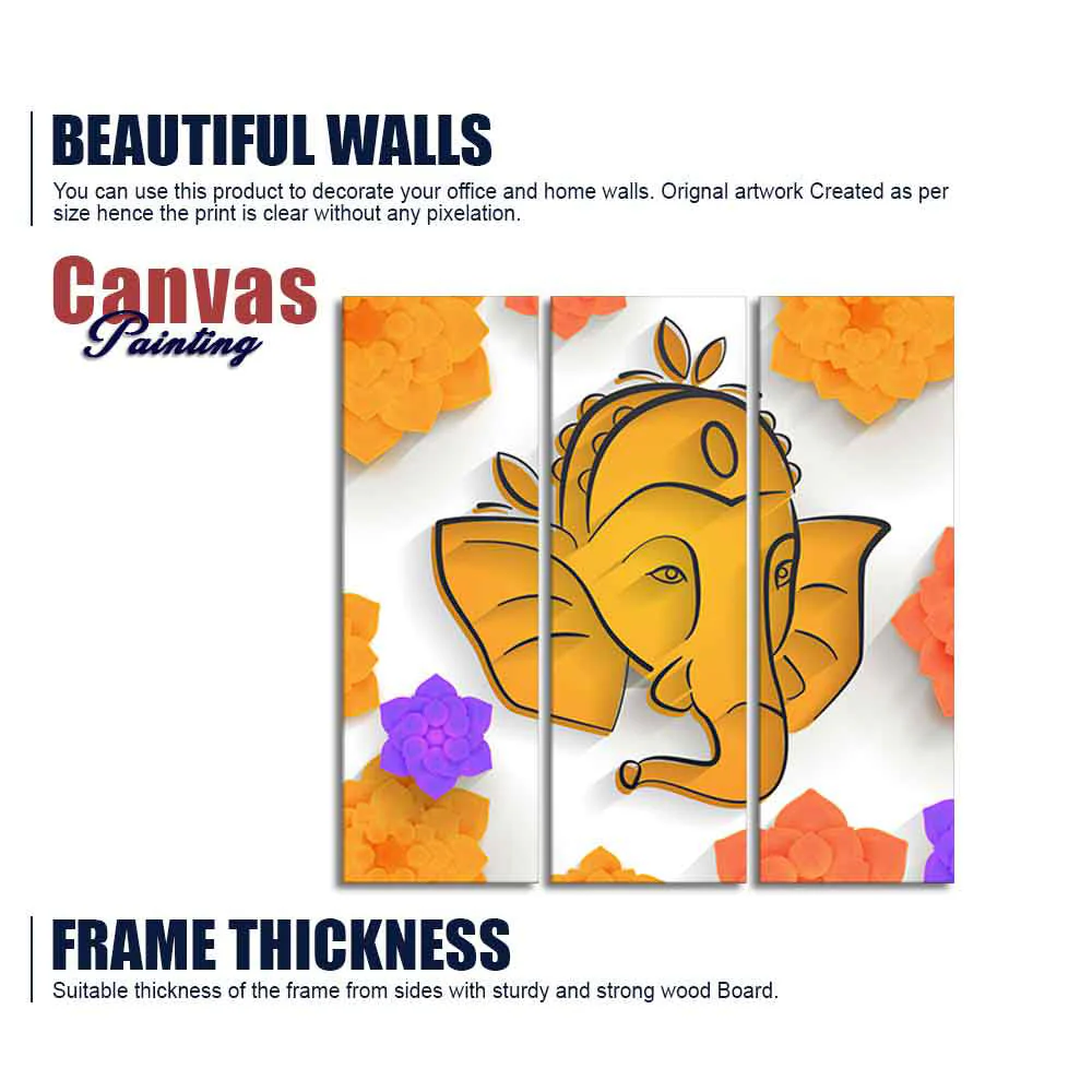 Shree Ganesha Face Canvas Wall Painting of Three Pieces - Image 6