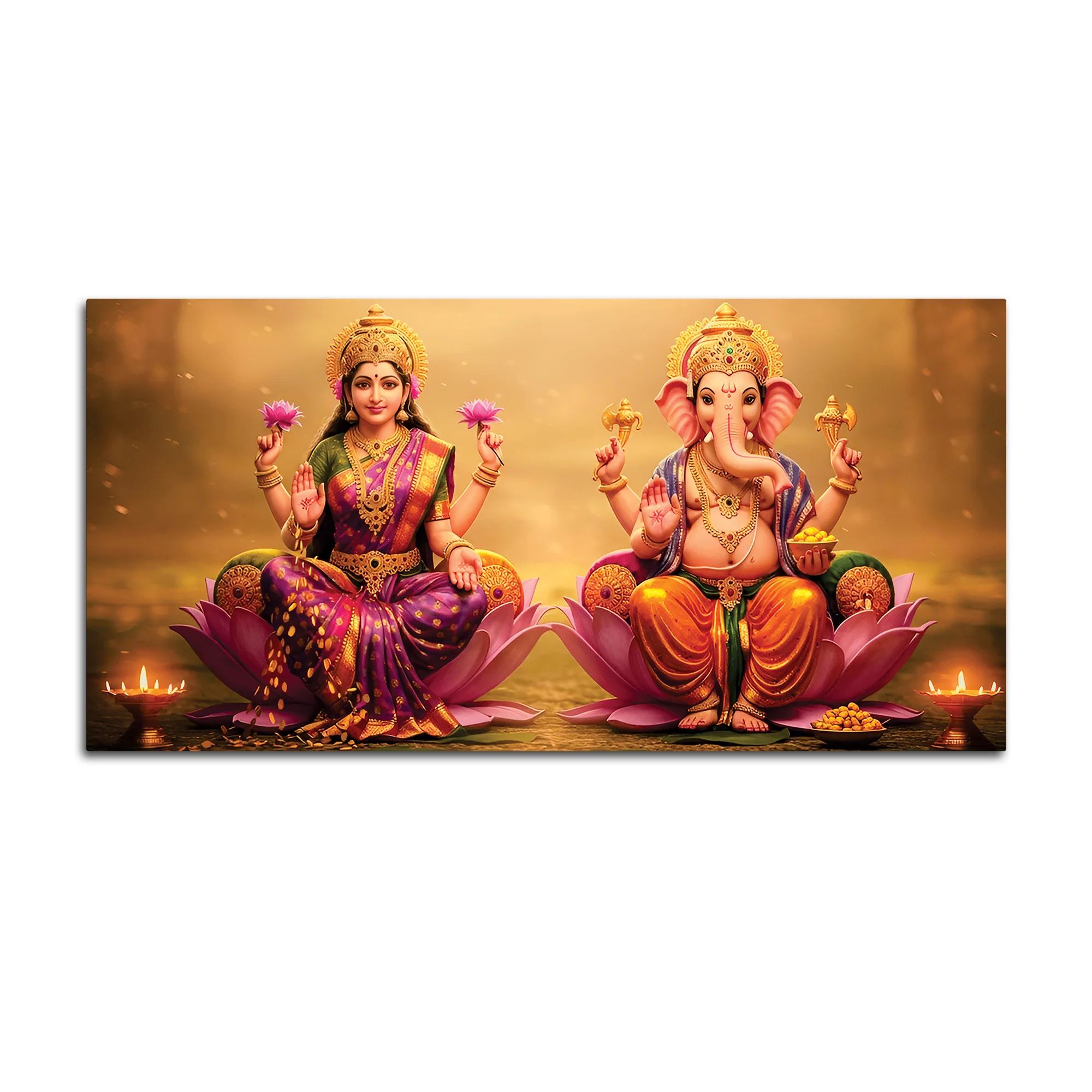 Shree Lakshmi & Ganesh Luxury Canvas Wall Painting for Home & Office – Modern Spiritual Wall Decor - Image 4
