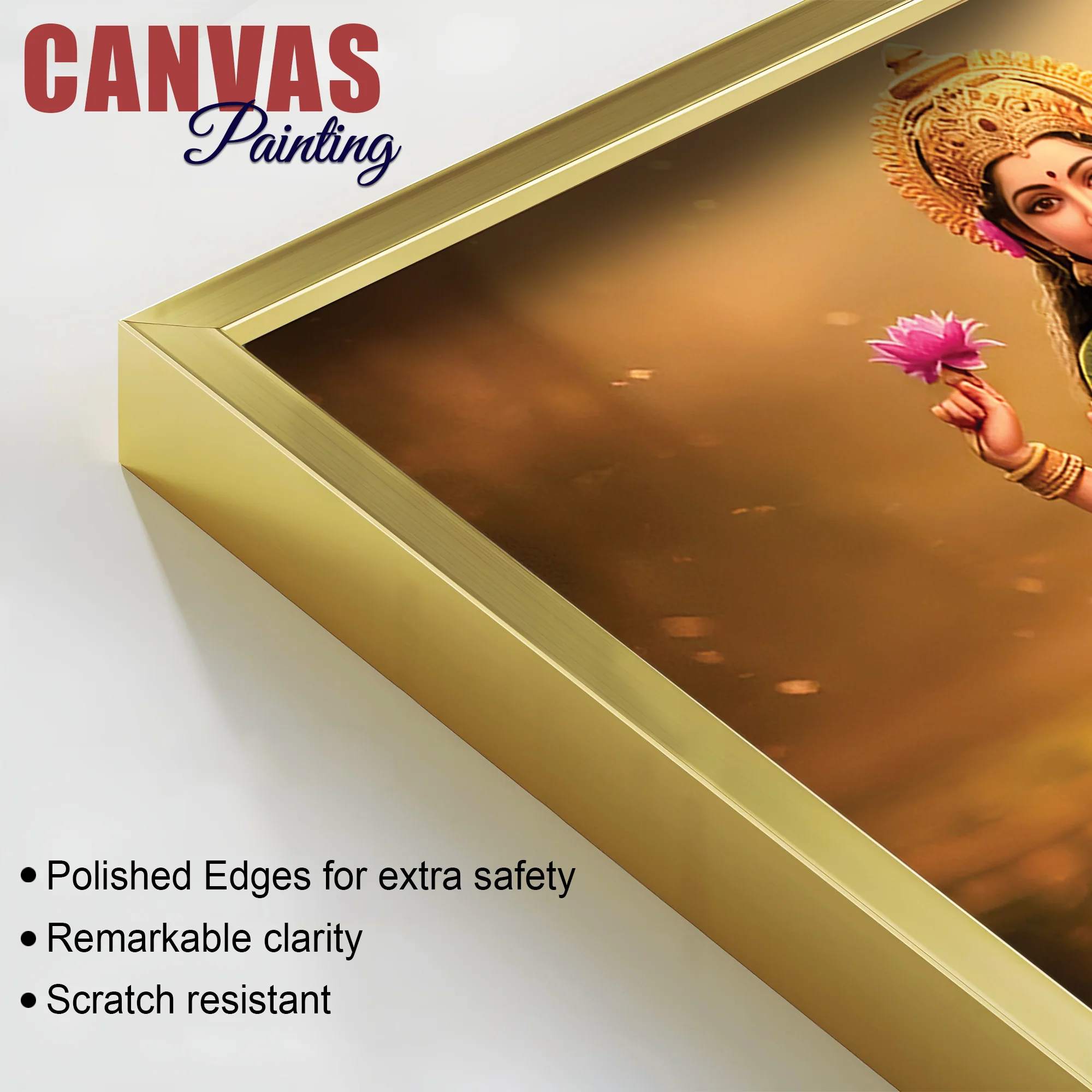 Shree Lakshmi & Ganesh Luxury Canvas Wall Painting for Home & Office – Modern Spiritual Wall Decor - Image 6