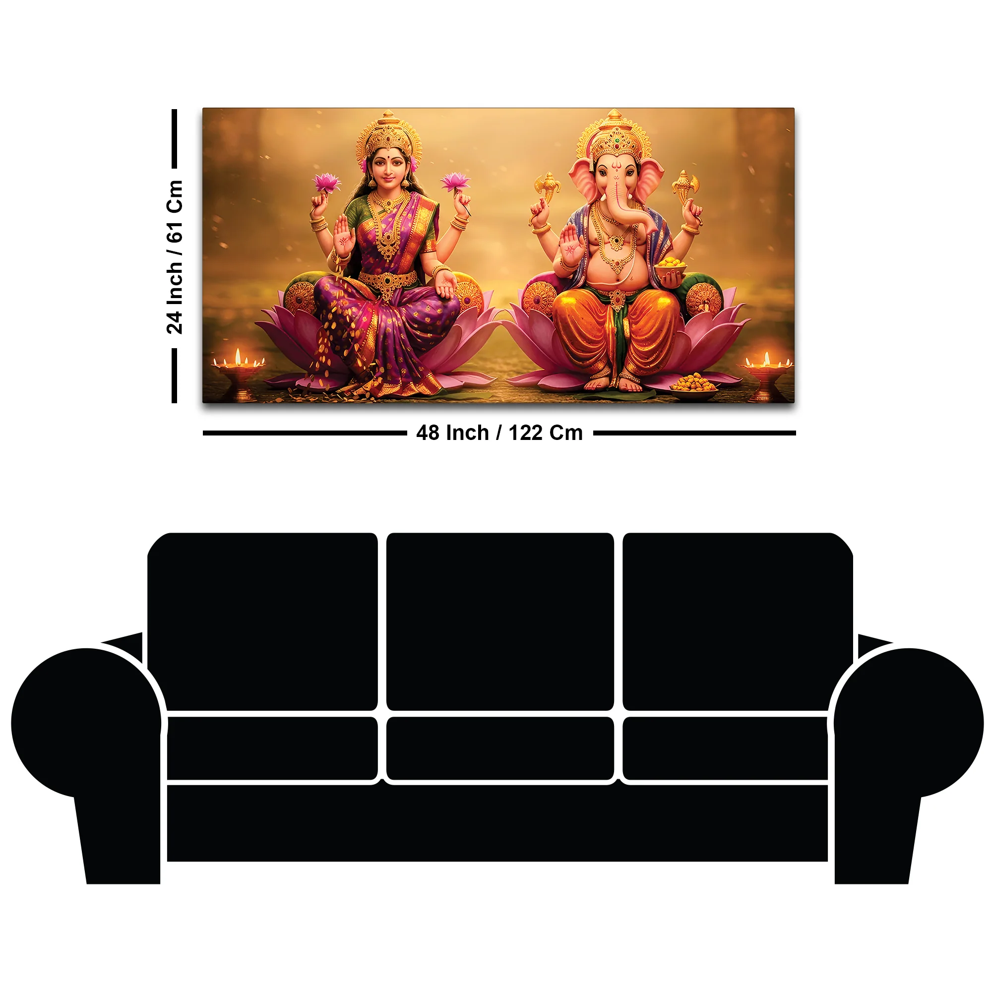 Shree Lakshmi & Ganesh Luxury Canvas Wall Painting for Home & Office – Modern Spiritual Wall Decor - Image 8
