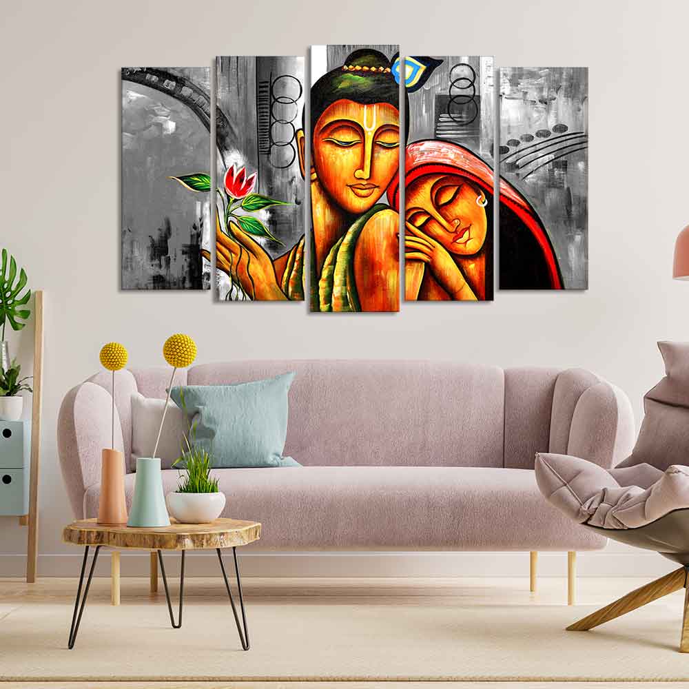 Shree Radha Krishna Canvas Wall Painting Set of Five - Image 3