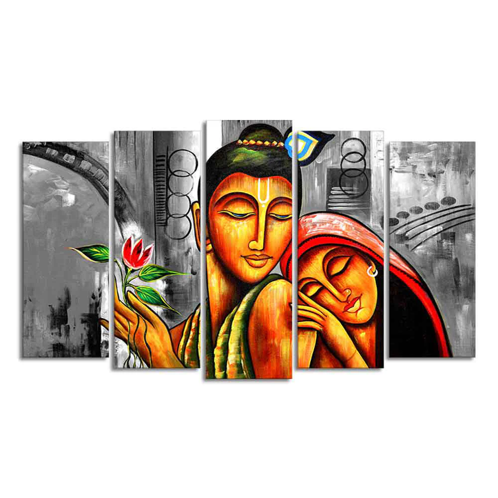 Shree Radha Krishna Canvas Wall Painting Set of Five - Image 4