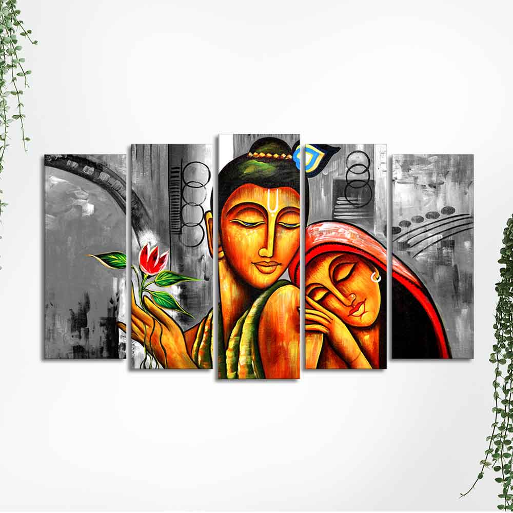 Shree Radha Krishna Canvas Wall Painting Set of Five - Image 5