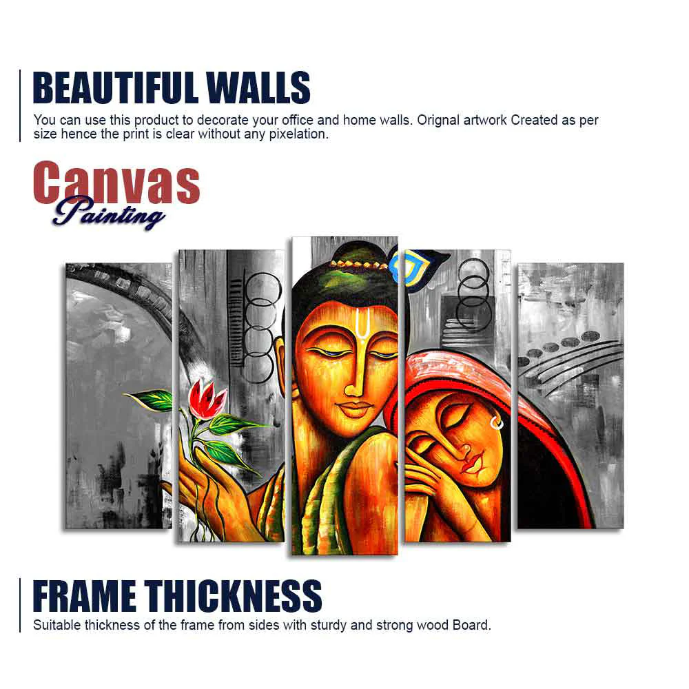 Shree Radha Krishna Canvas Wall Painting Set of Five - Image 6