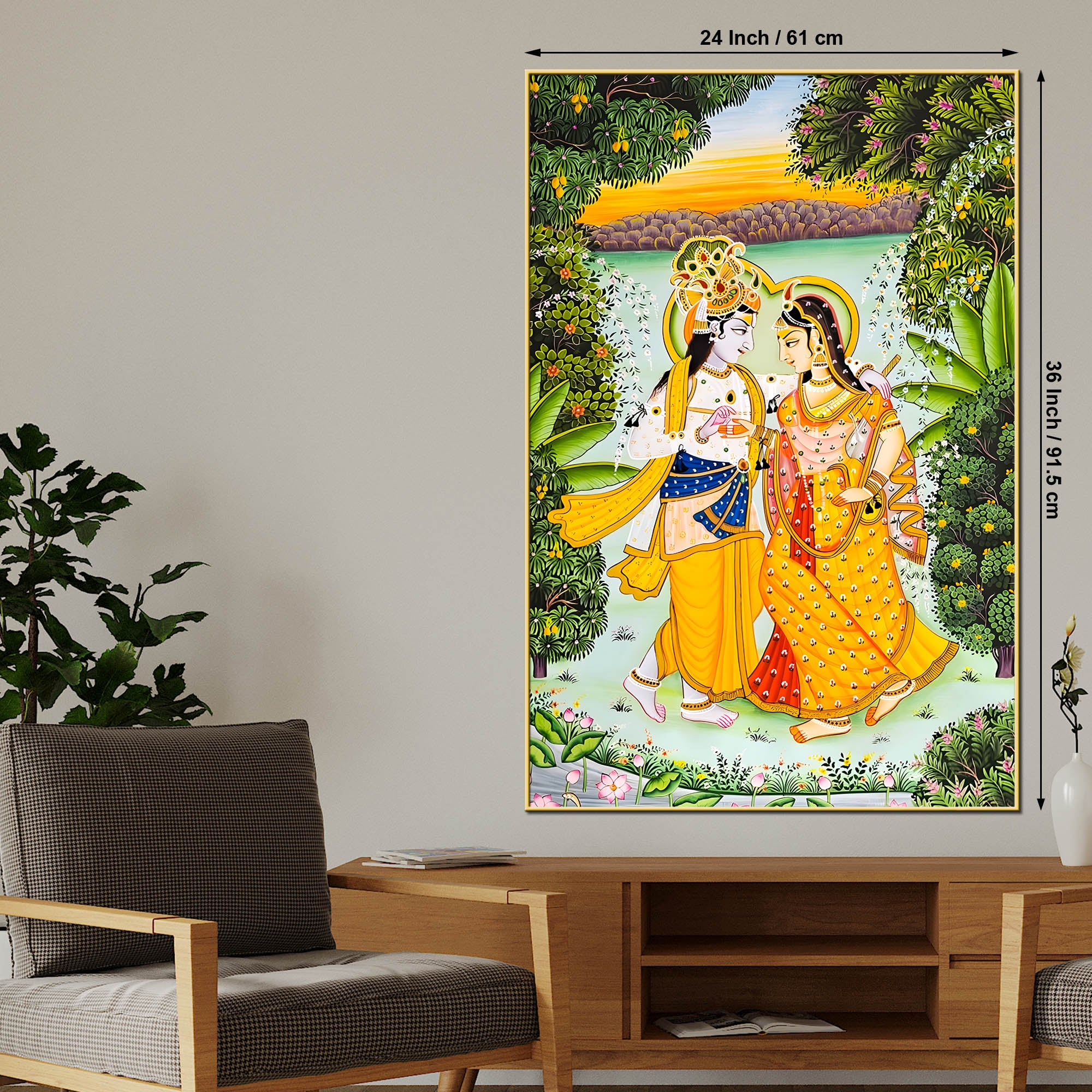 Shree Radha Krishna Riverside Walk Canvas Wall Painting - Image 5