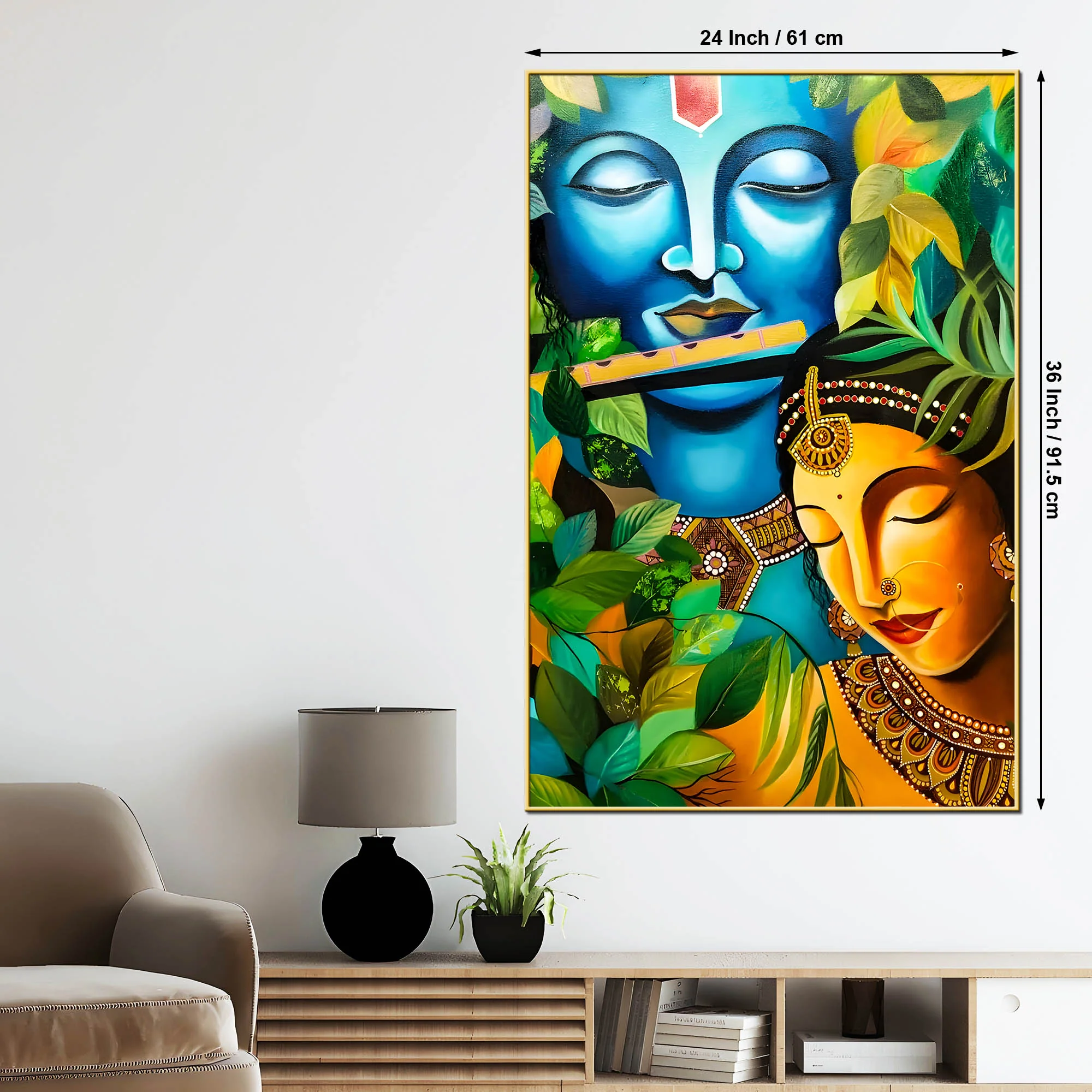 Shree Radha Krishna Serene Face Canvas Wall Painting - Image 5