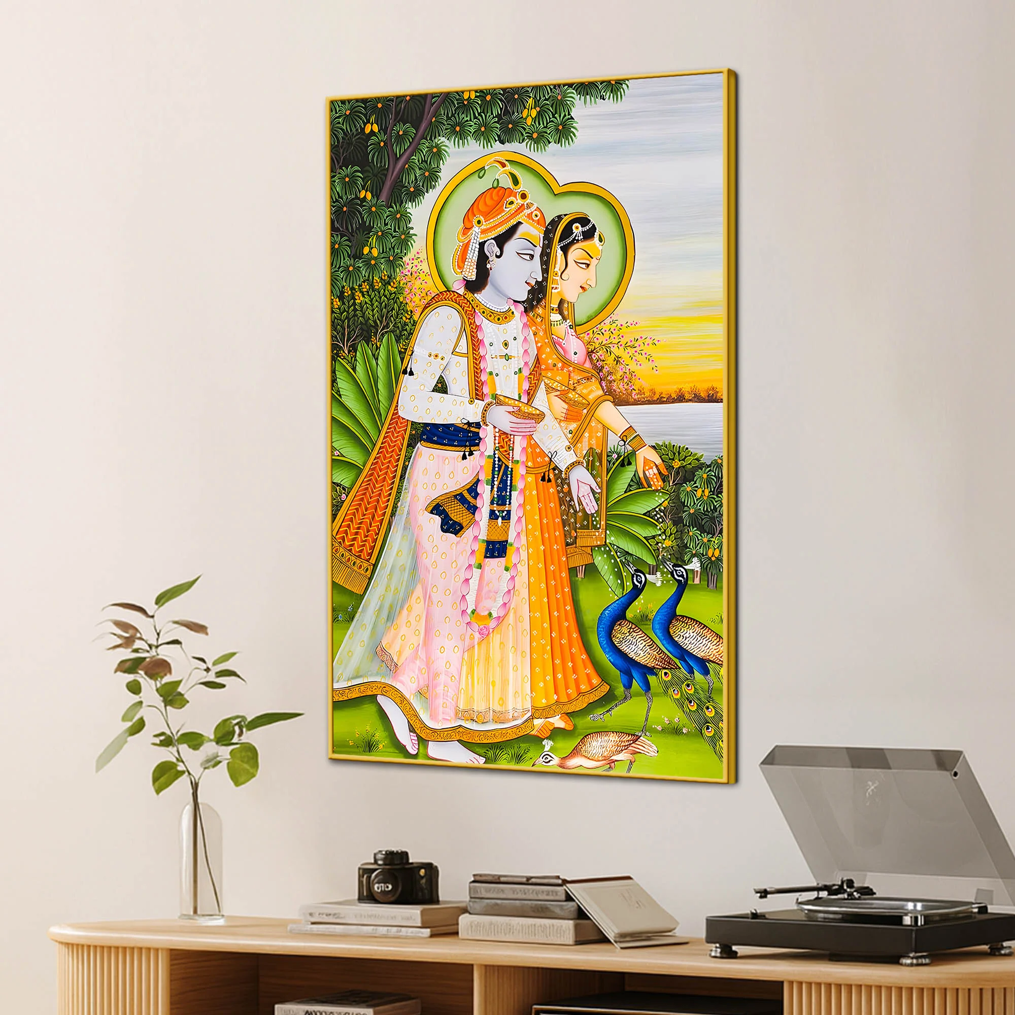 Shree Radha Krishna with Peacocks Canvas Wall Painting - Image 3