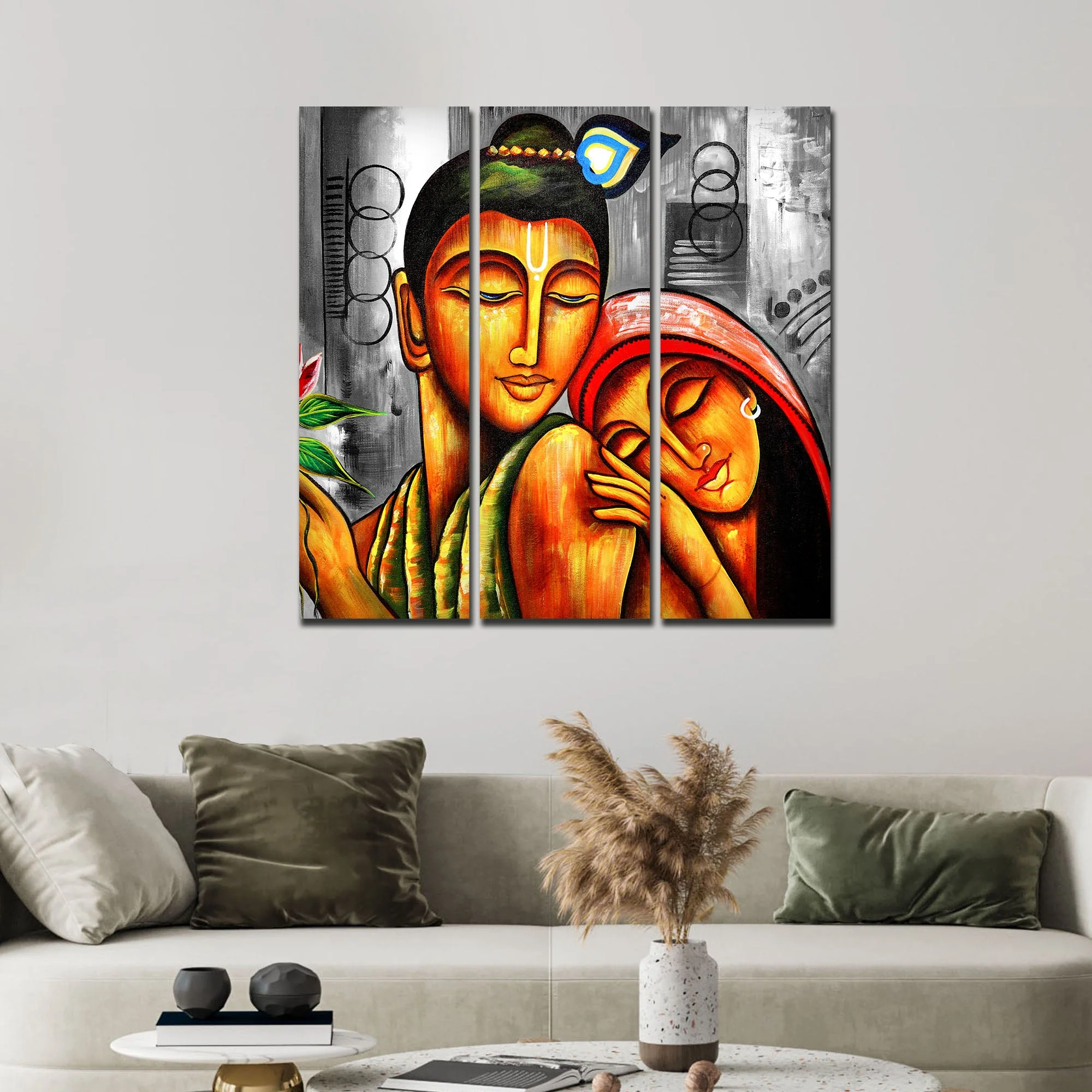 Shree Radhe Krishna Canvas Wall Painting Set of 3 Panel - Image 3