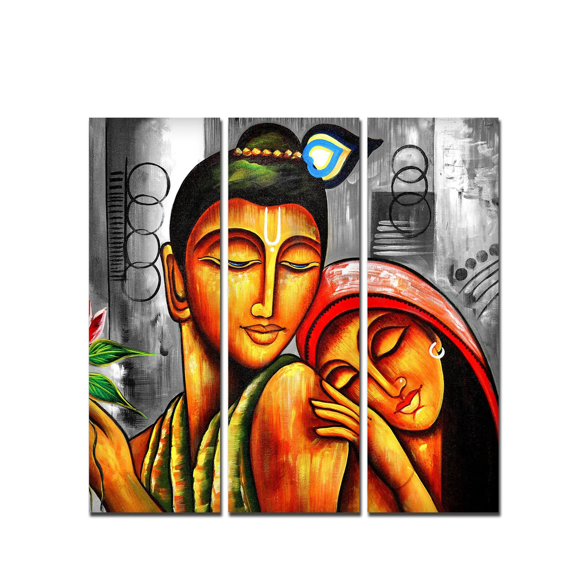 Shree Radhe Krishna Canvas Wall Painting Set of 3 Panel - Image 4