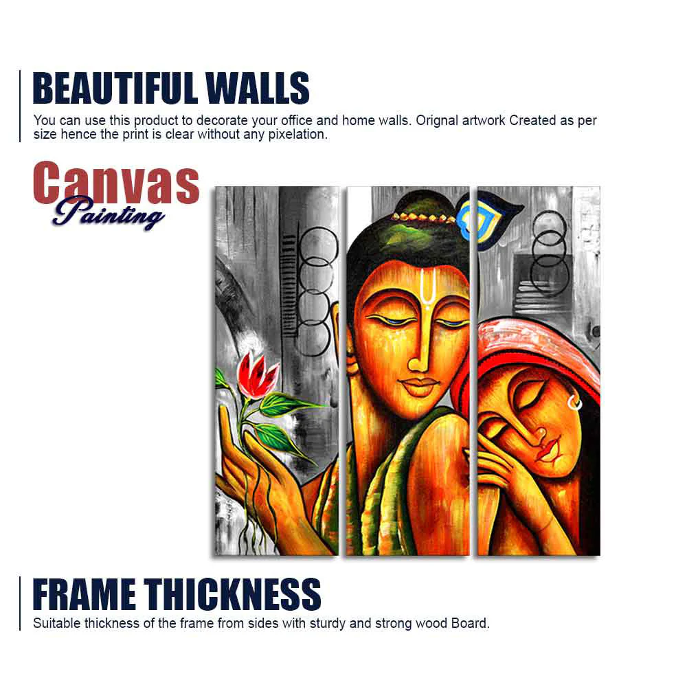 Shree Radhe Krishna Canvas Wall Painting Set of 3 Panel - Image 5