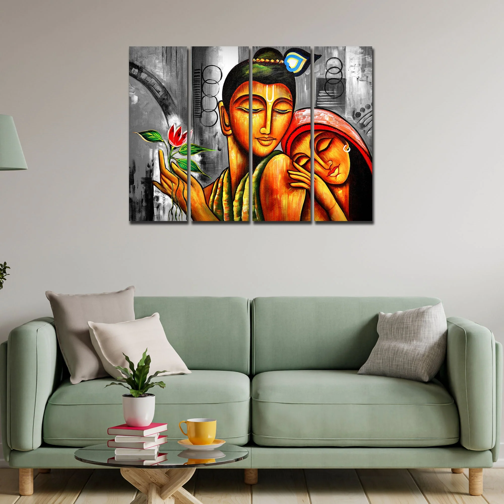 Shree Radhe Krishna Canvas Wall Painting Set of 4 Panel - Image 3