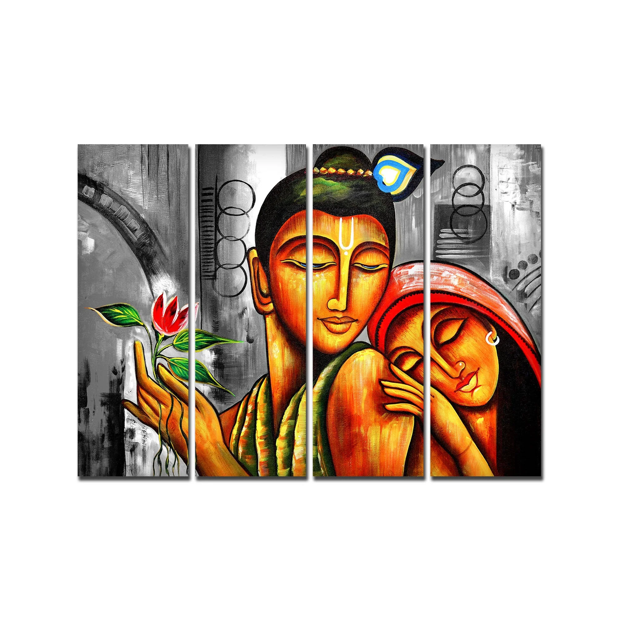 Shree Radhe Krishna Canvas Wall Painting Set of 4 Panel - Image 4