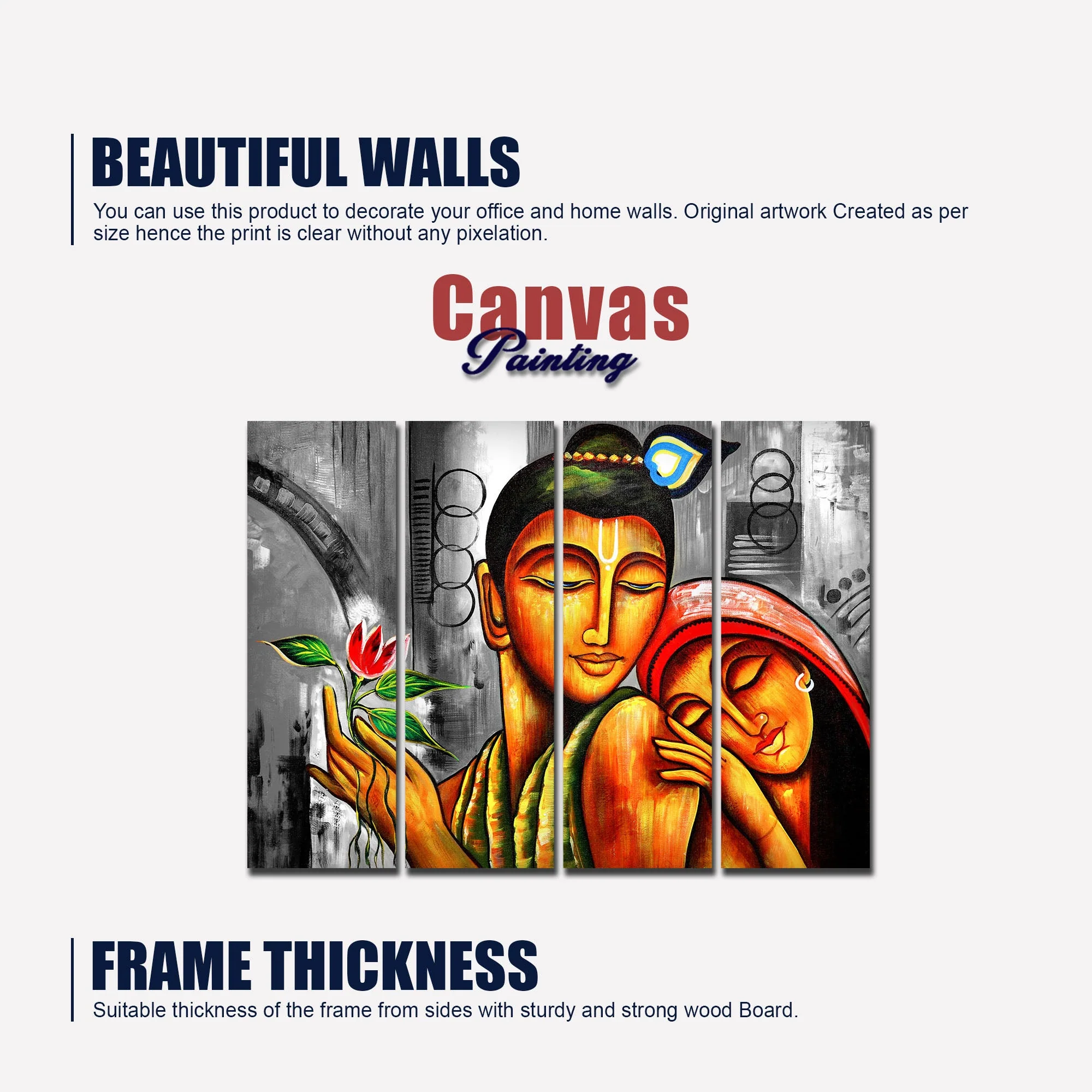 Shree Radhe Krishna Canvas Wall Painting Set of 4 Panel - Image 5