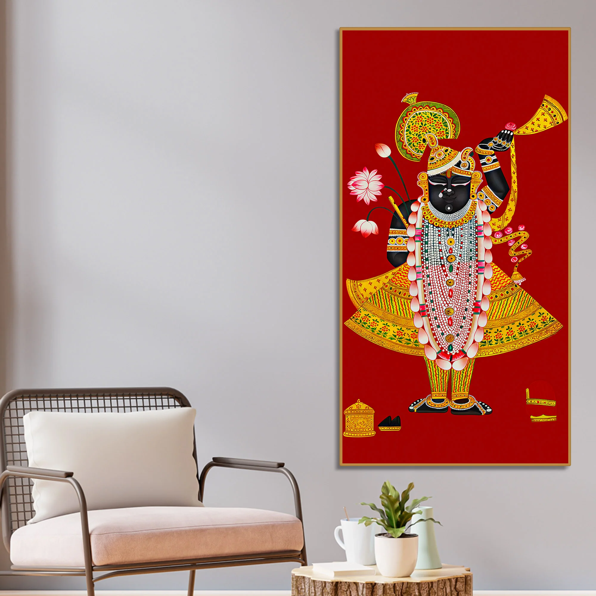 Shreenath ji Pichwai Inspired Canvas Painting | Hindu Religious Wall Decor - Image 2